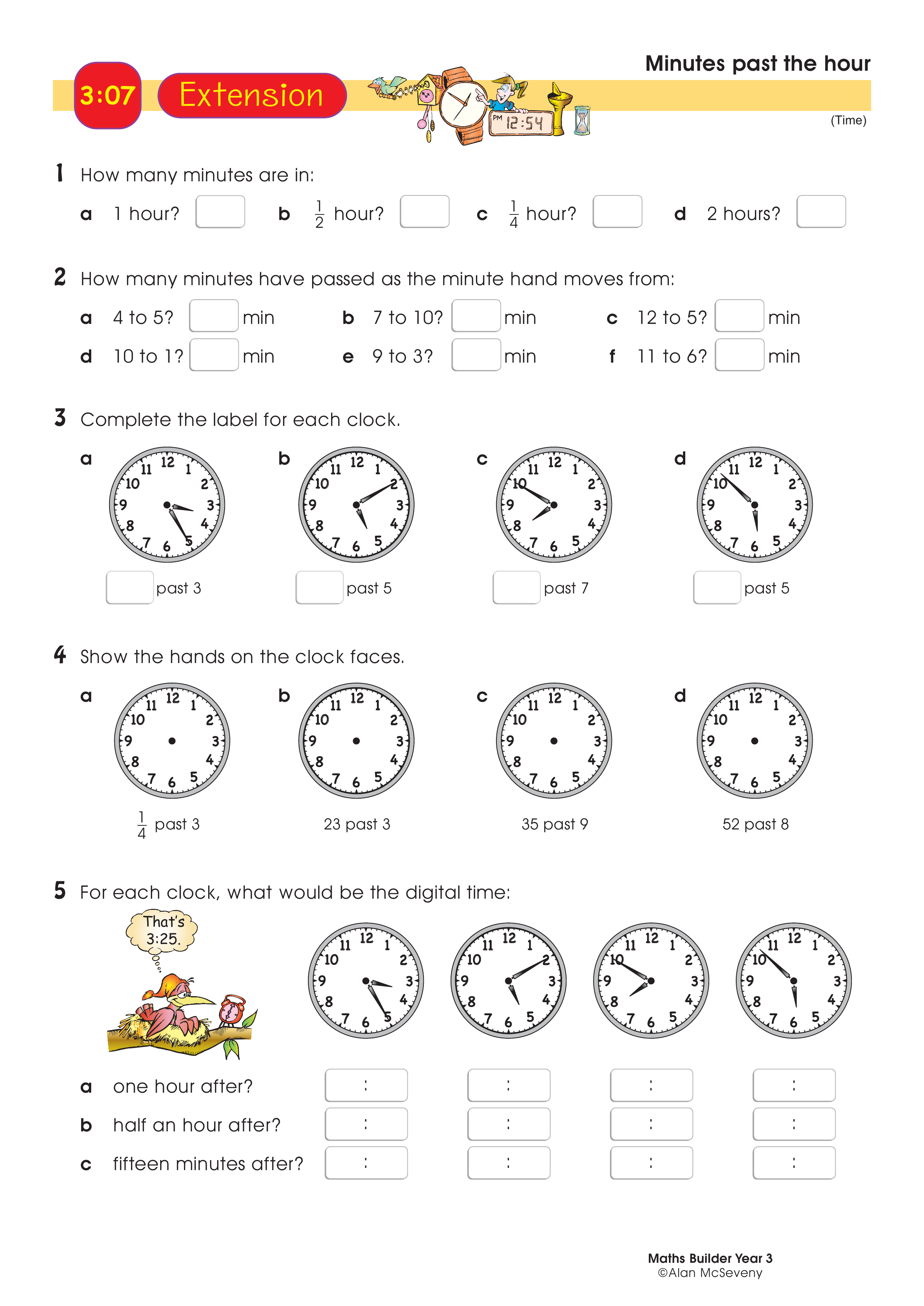 Minutes past the hour — worksheet preview