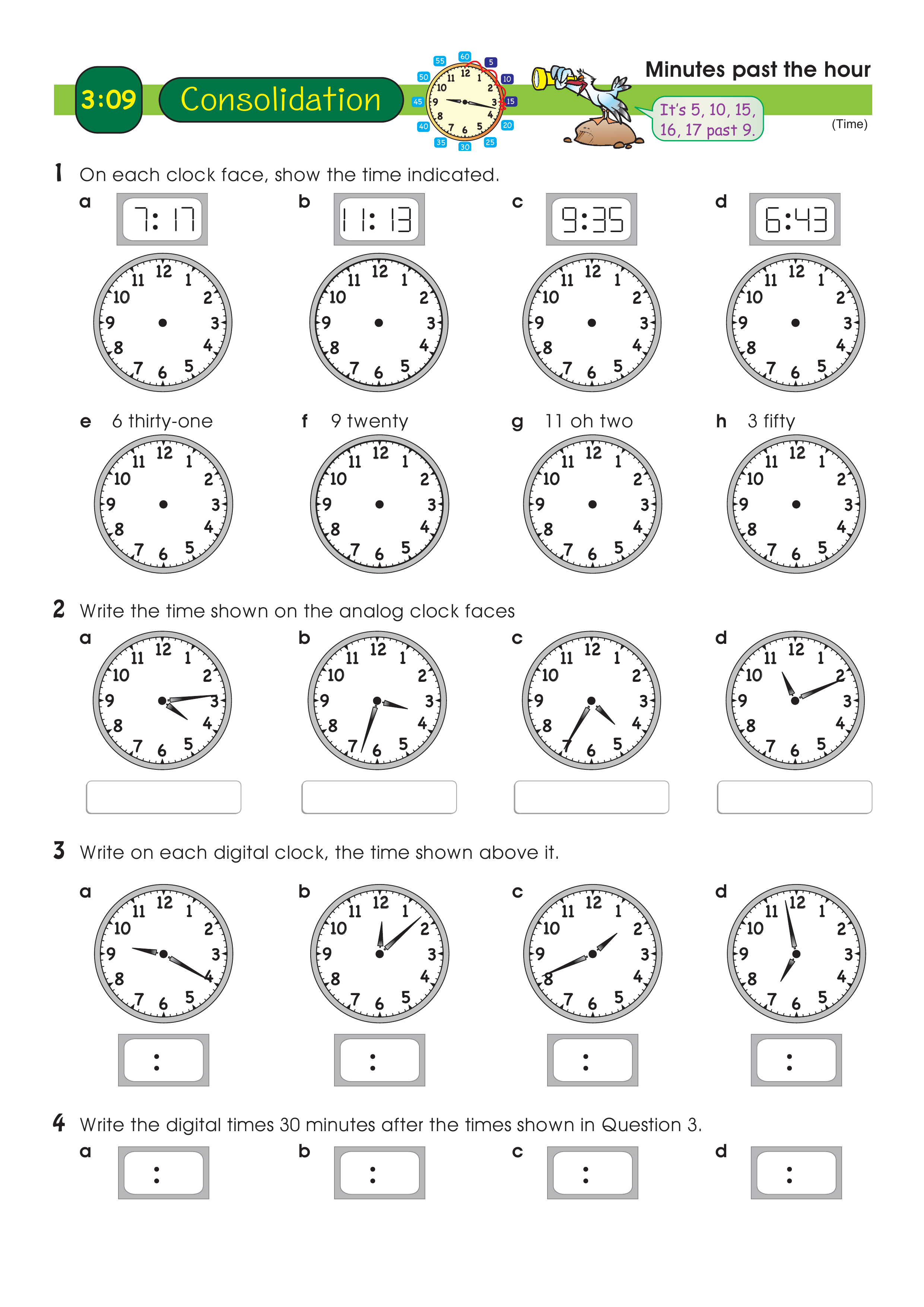 Minutes past the hour — worksheet preview