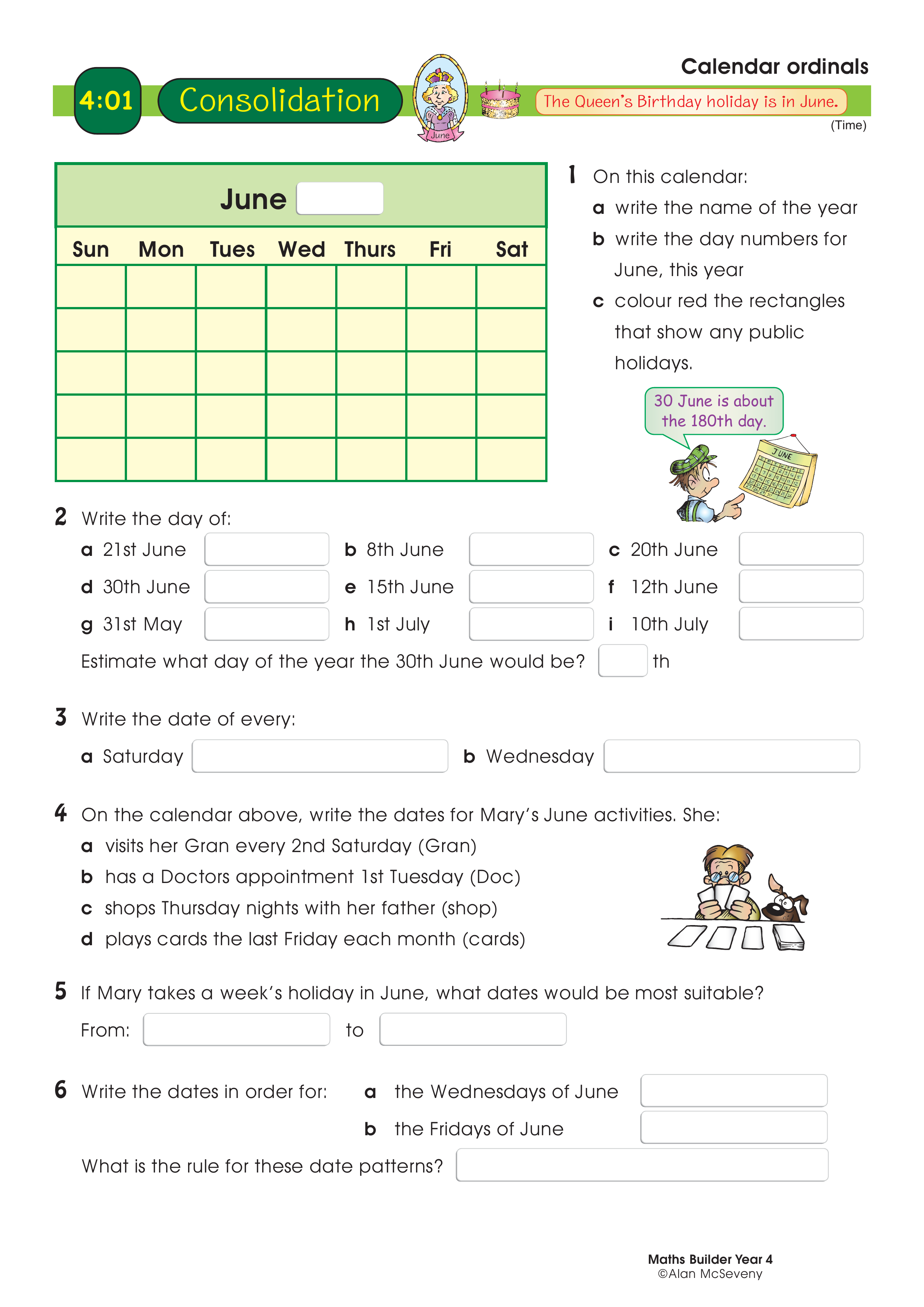 Calendar ordinals — worksheet preview