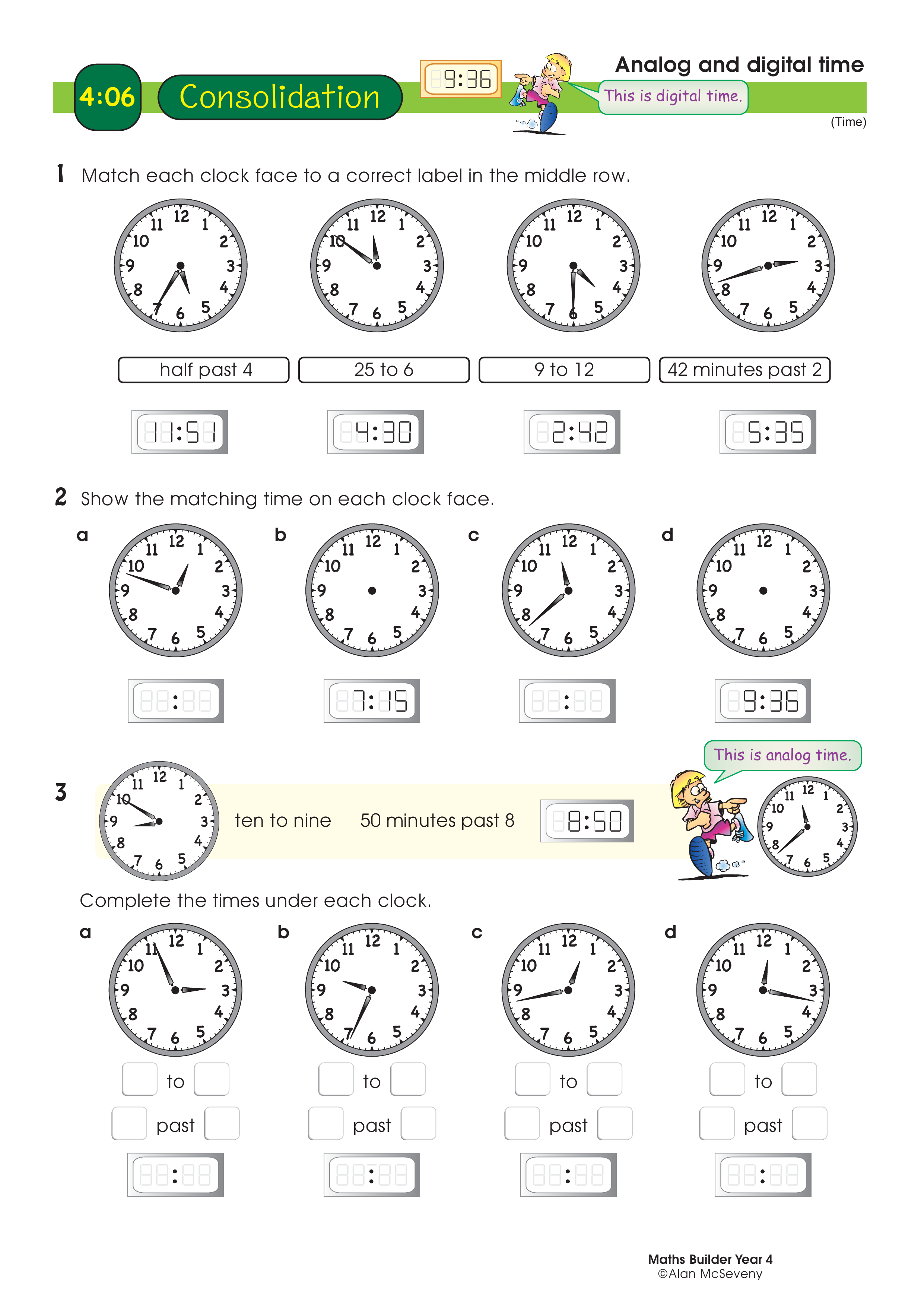 Analog and digital time — worksheet preview
