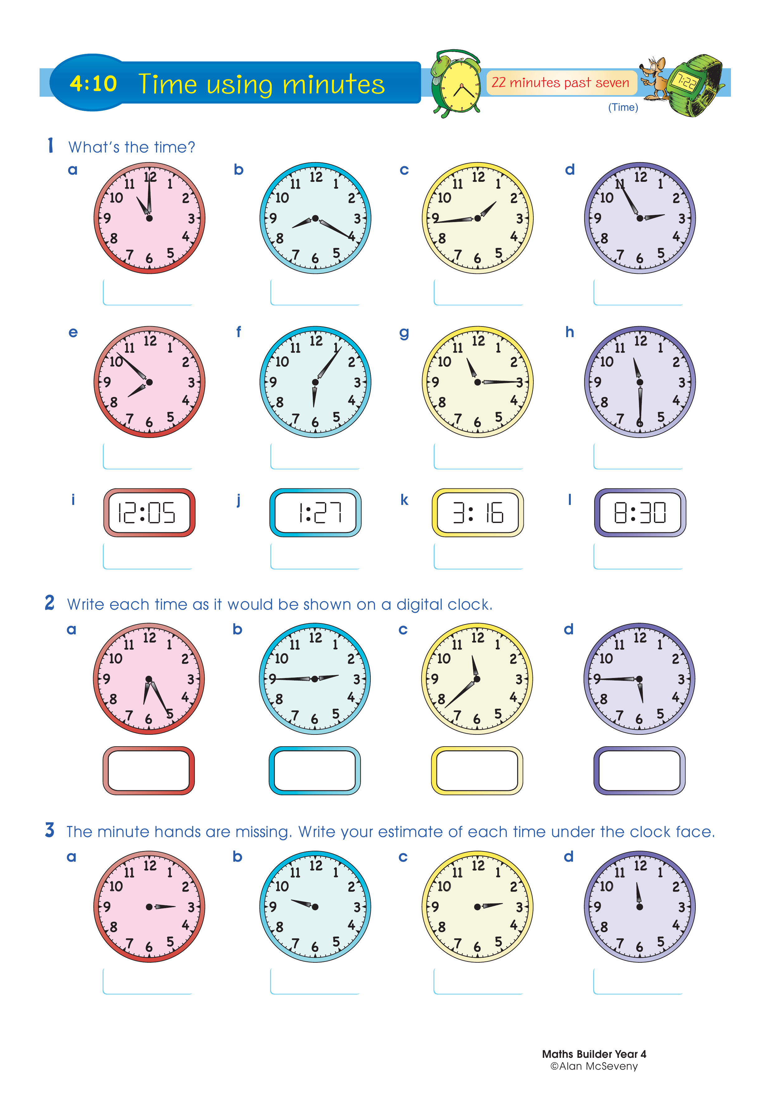 Time using minutes — worksheet preview