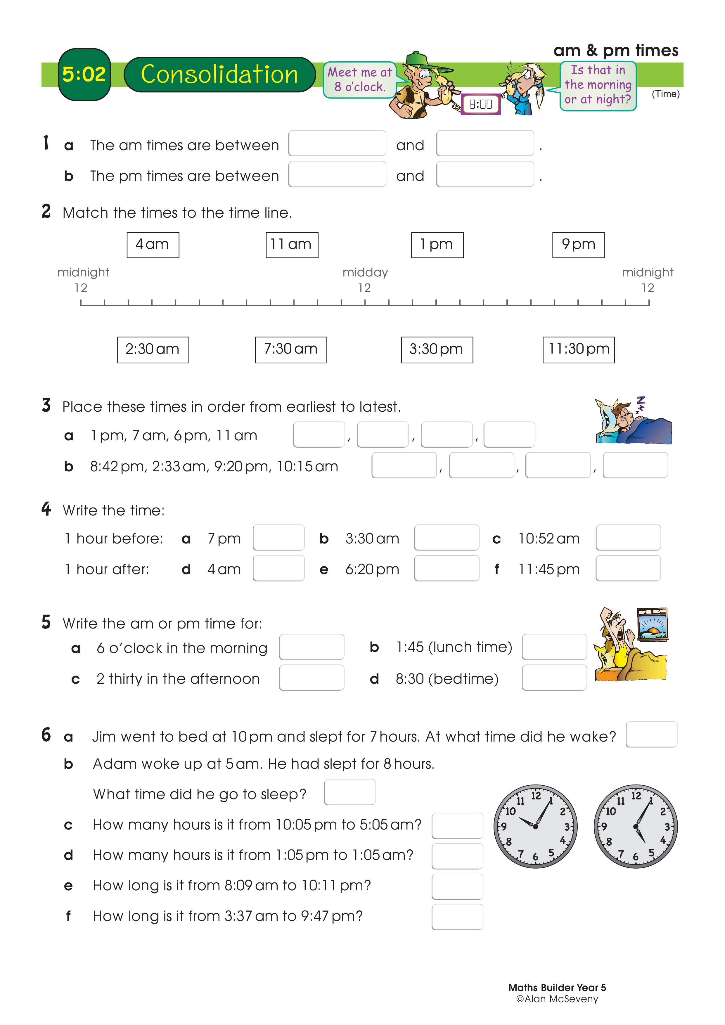 am & pm times — worksheet preview