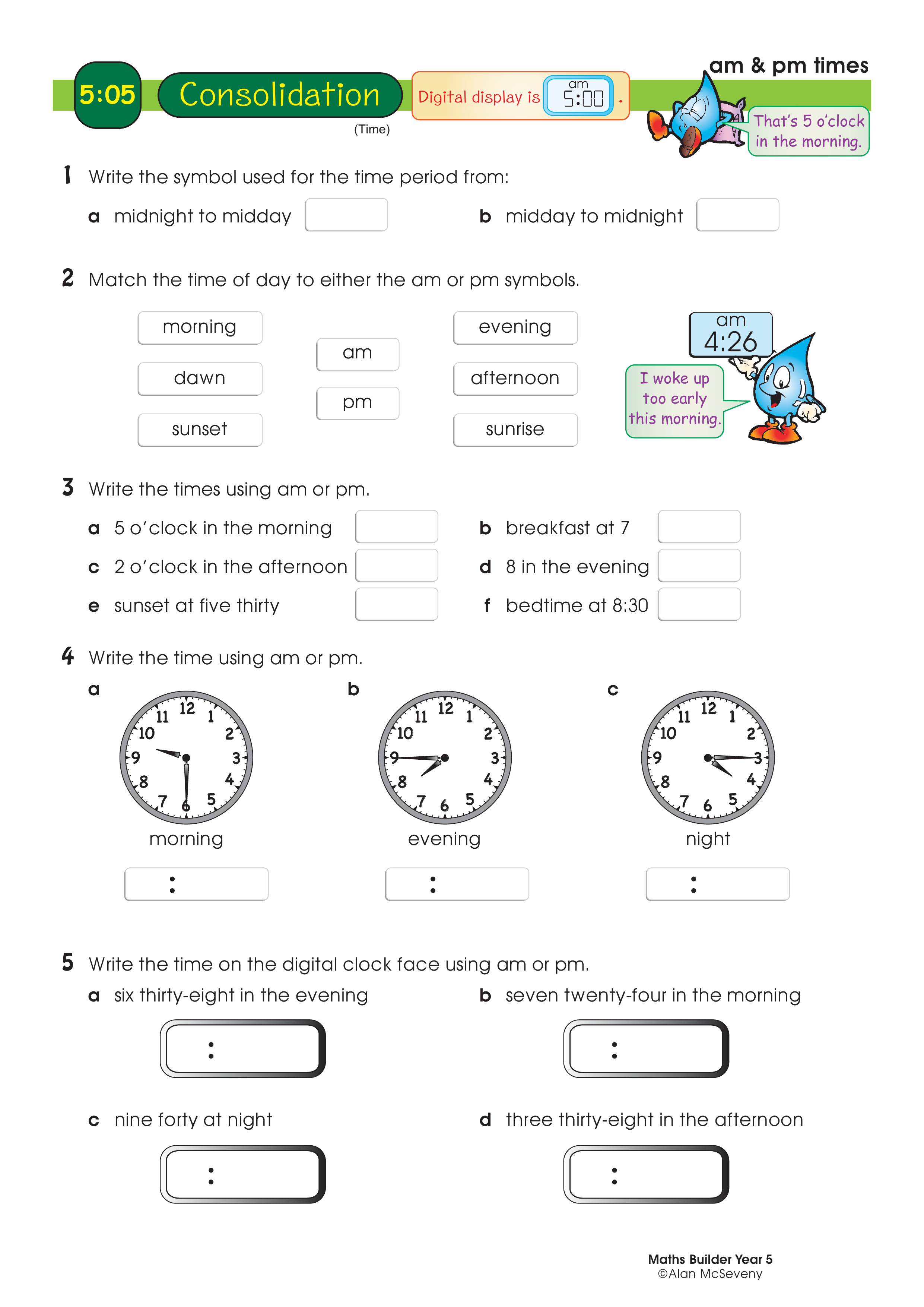 am & pm times — worksheet preview