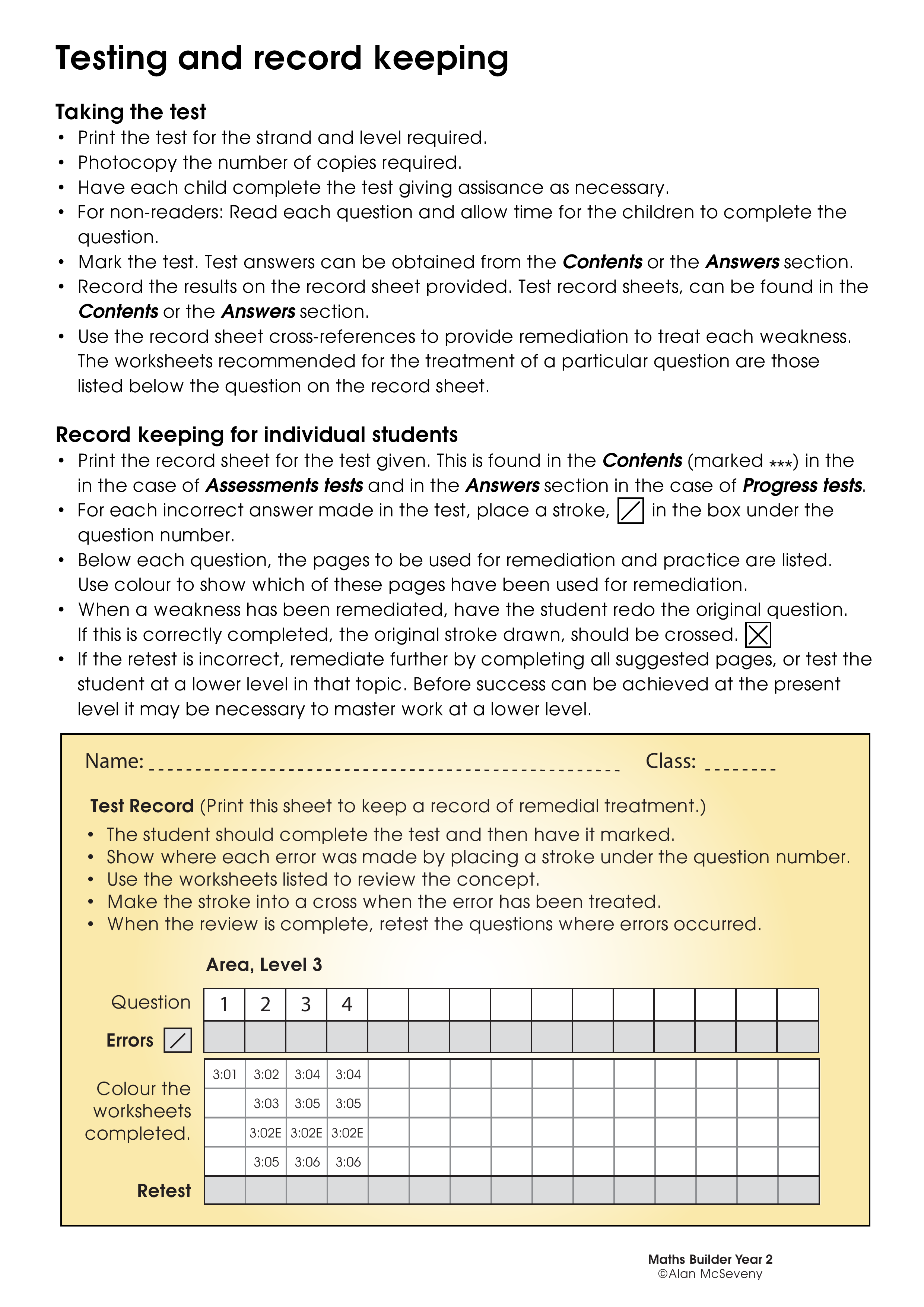 Testing and record keeping — worksheet preview