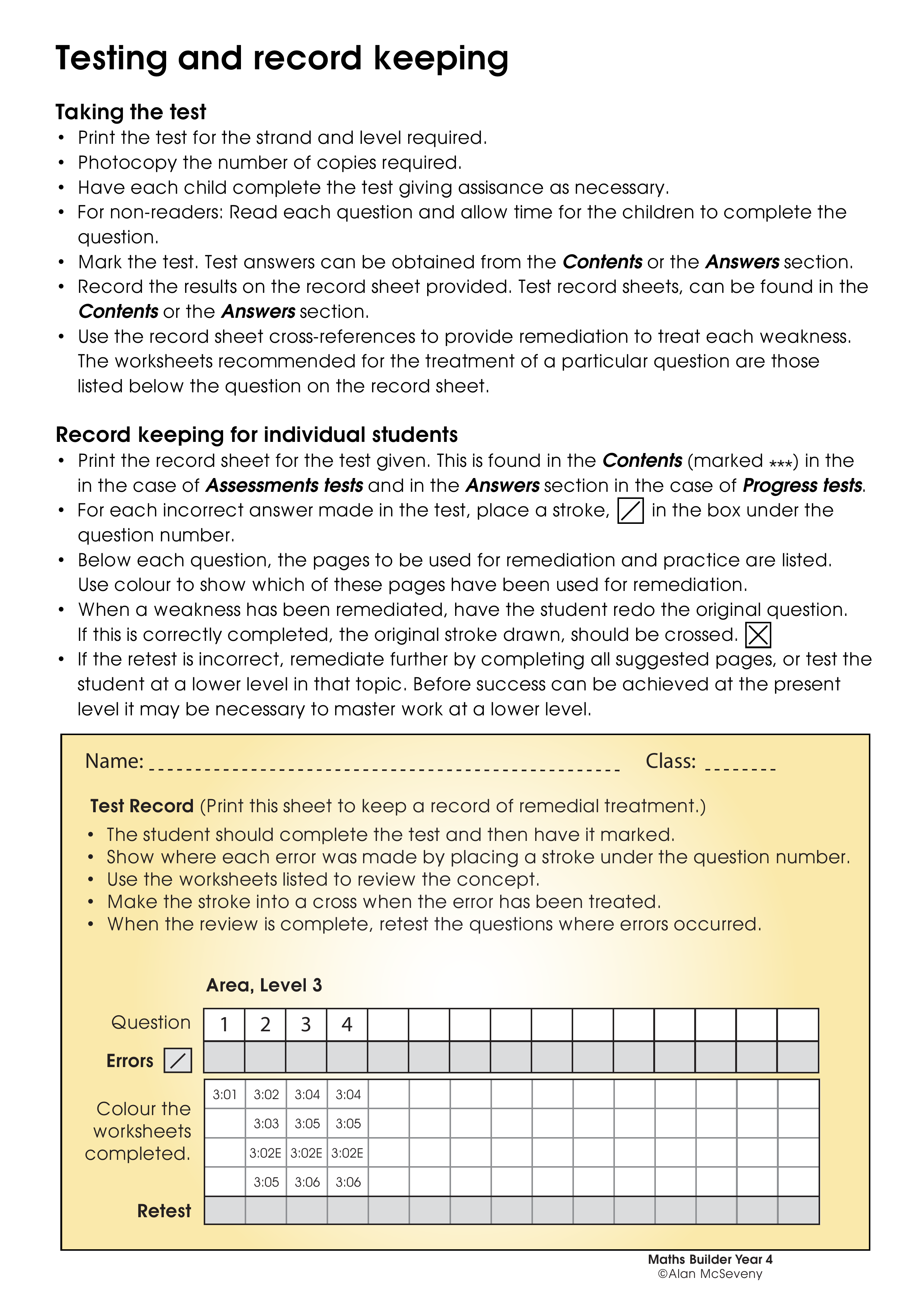 Testing and record keeping — worksheet preview