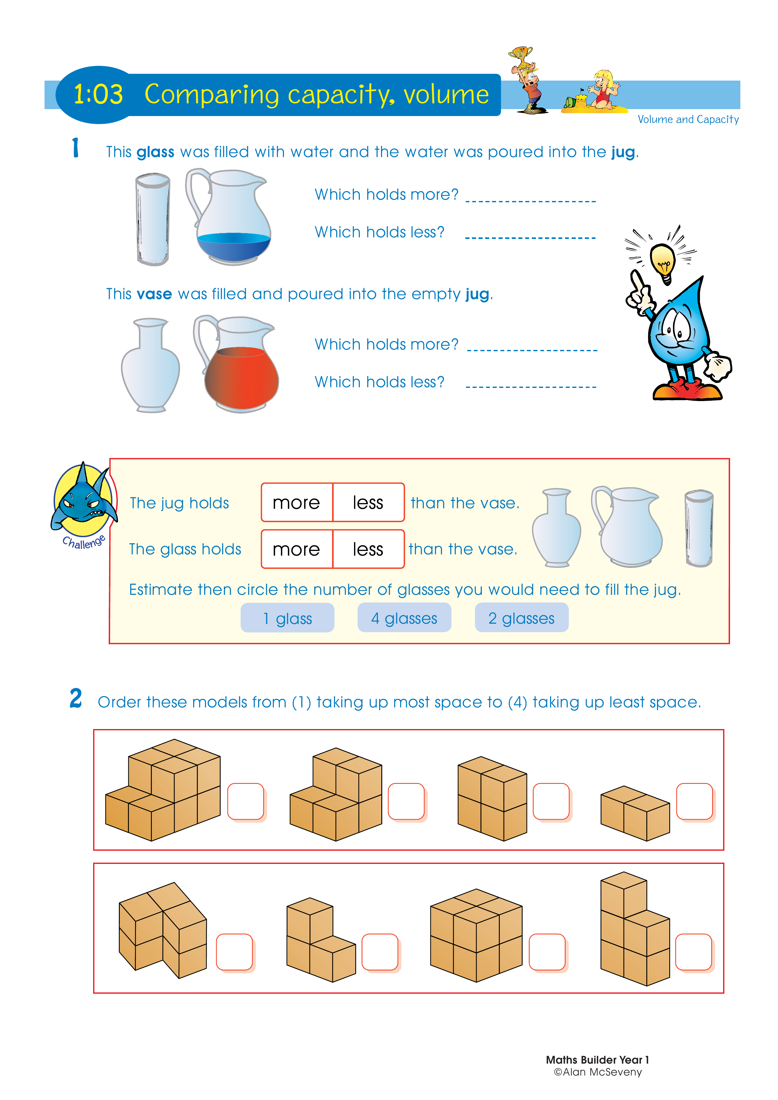 Comparing capacity, volume — worksheet preview