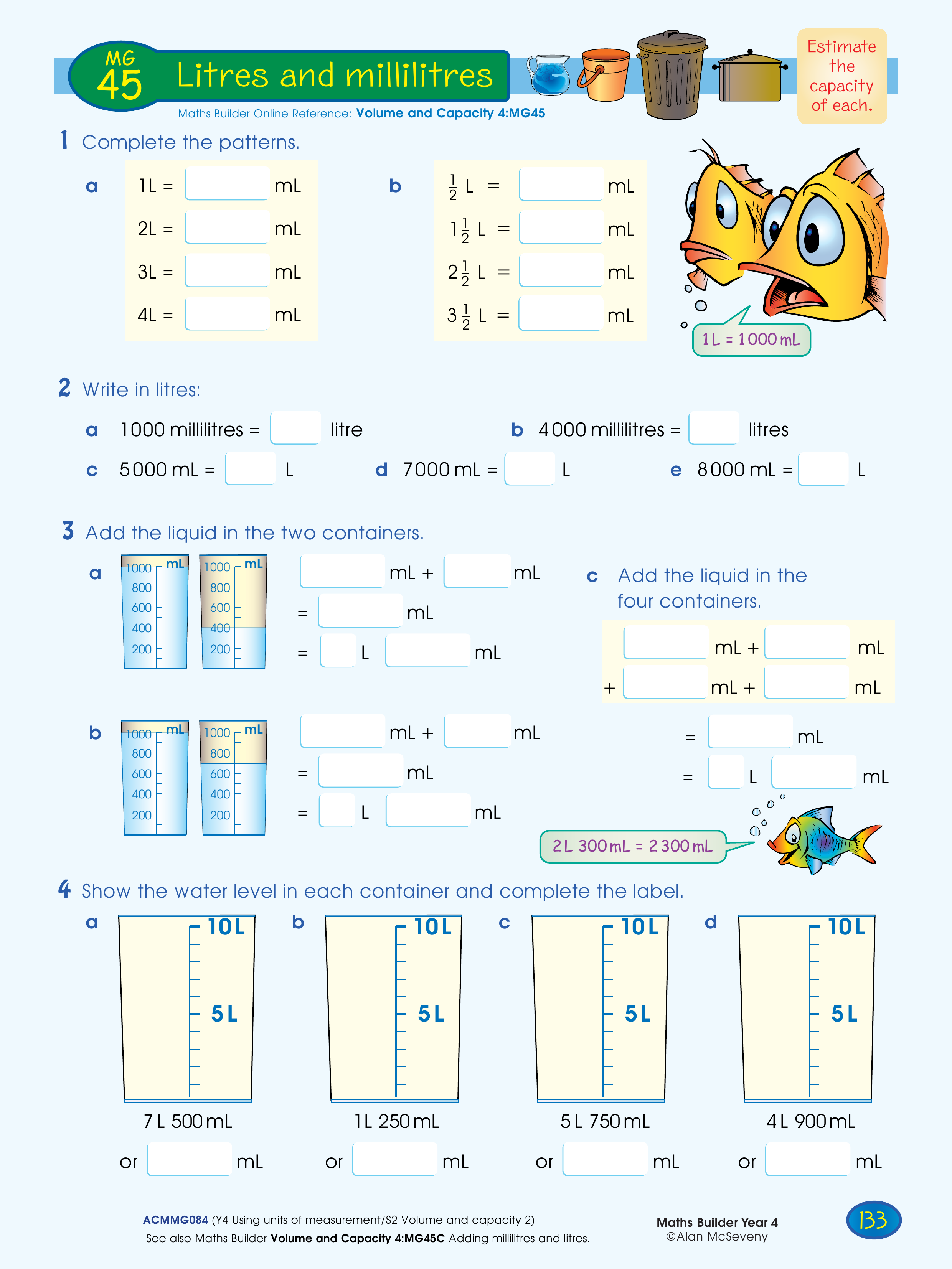 Litres and millilitres — worksheet preview
