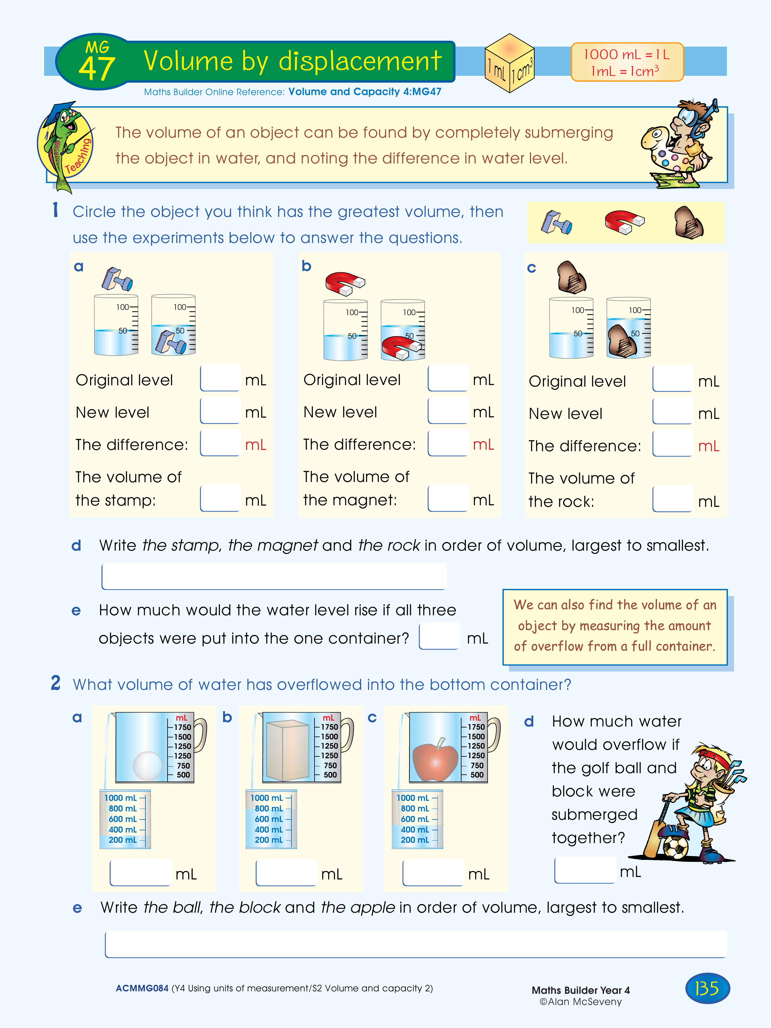 Volume by displacement — worksheet preview