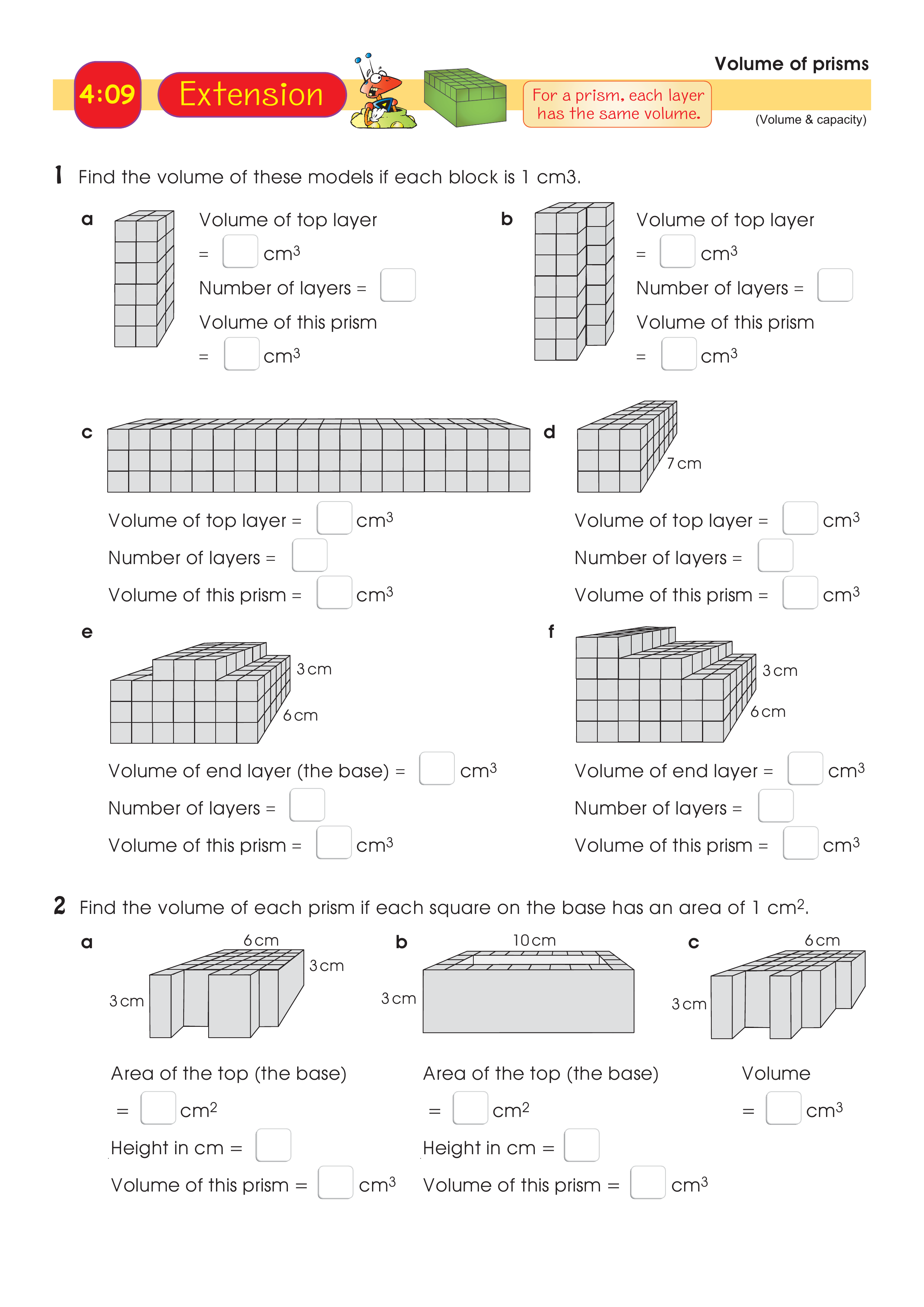 Volume of prisms — worksheet preview