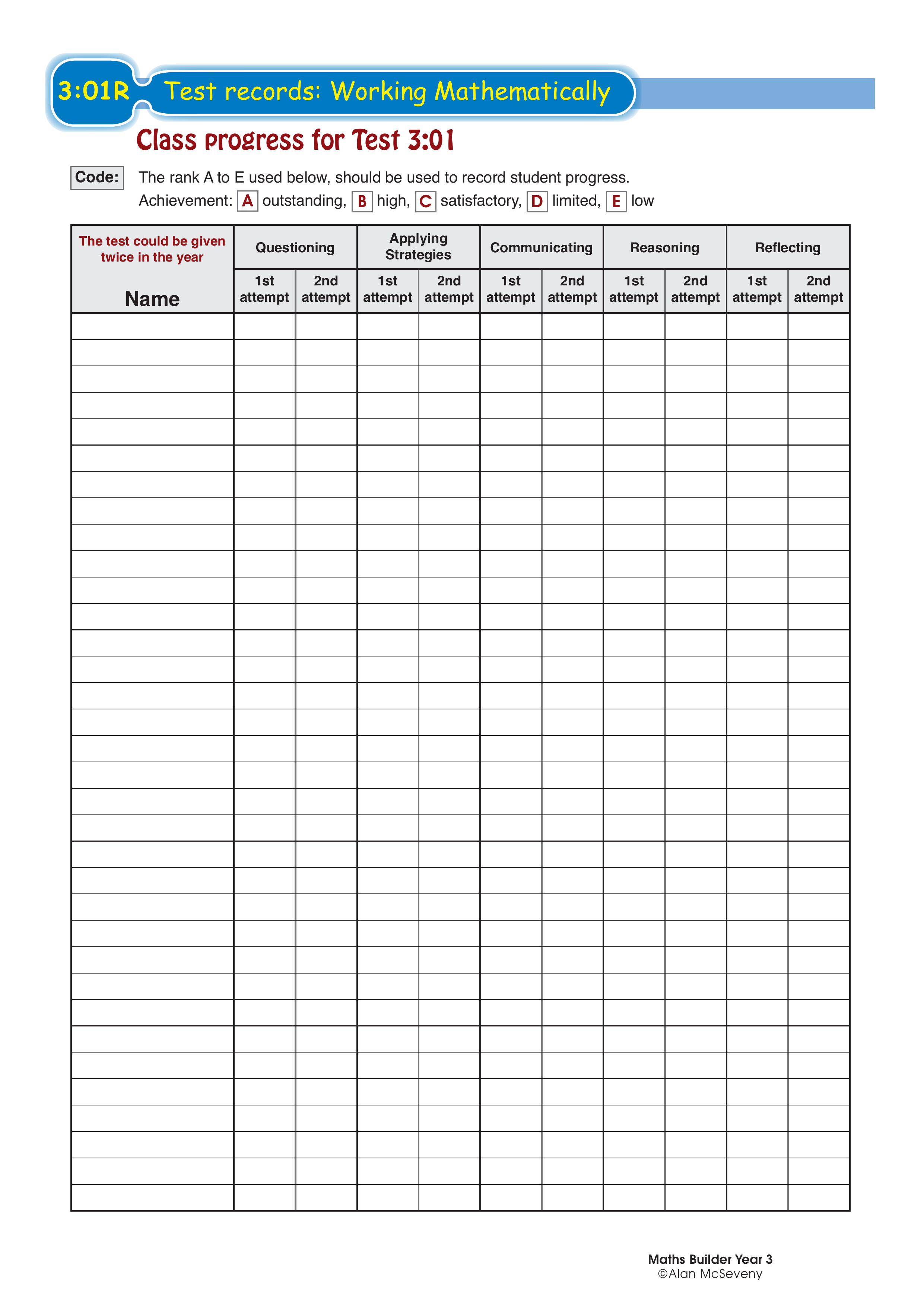 Test records: Working mathematically — worksheet preview