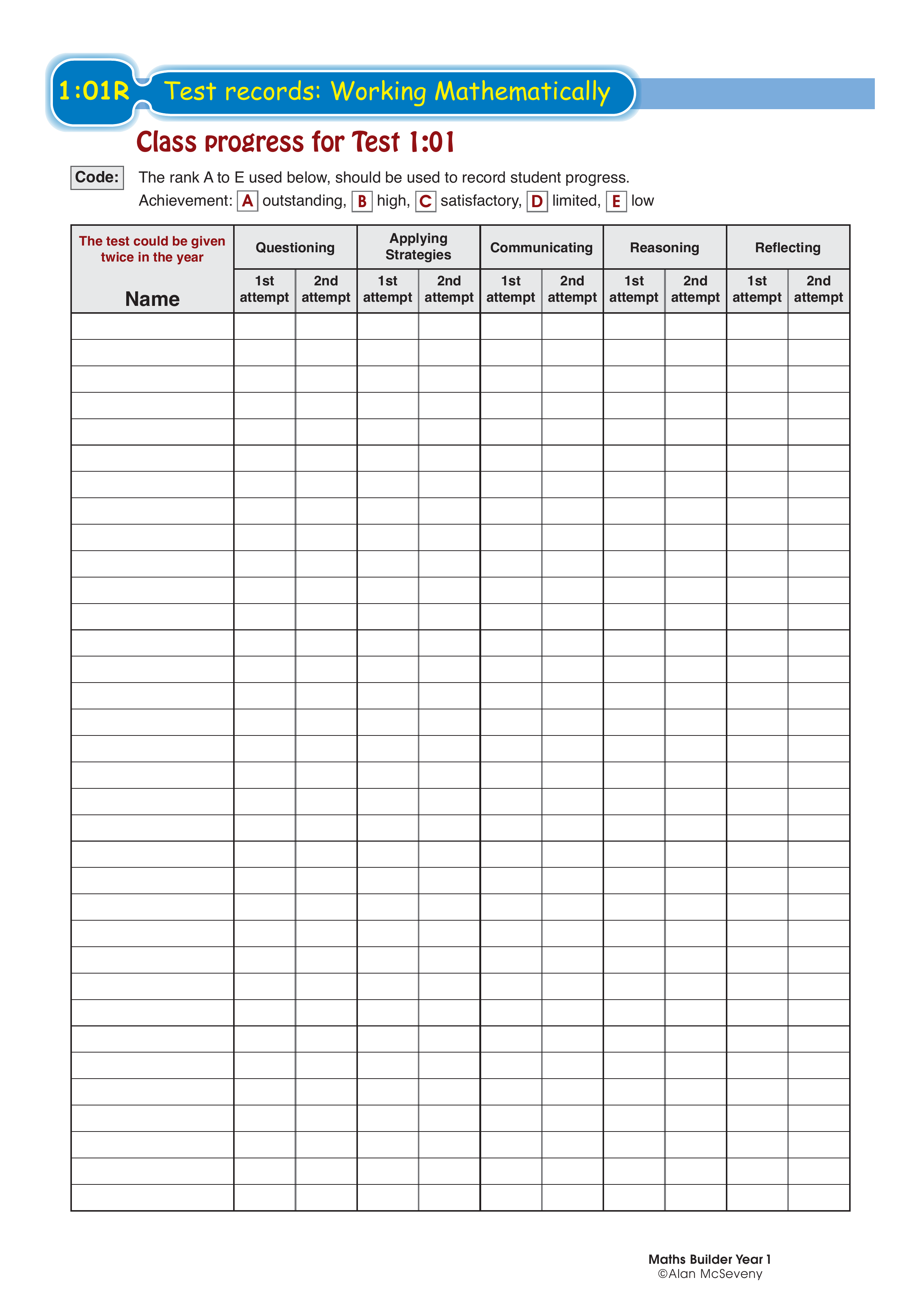 Test records: Working mathematically — worksheet preview