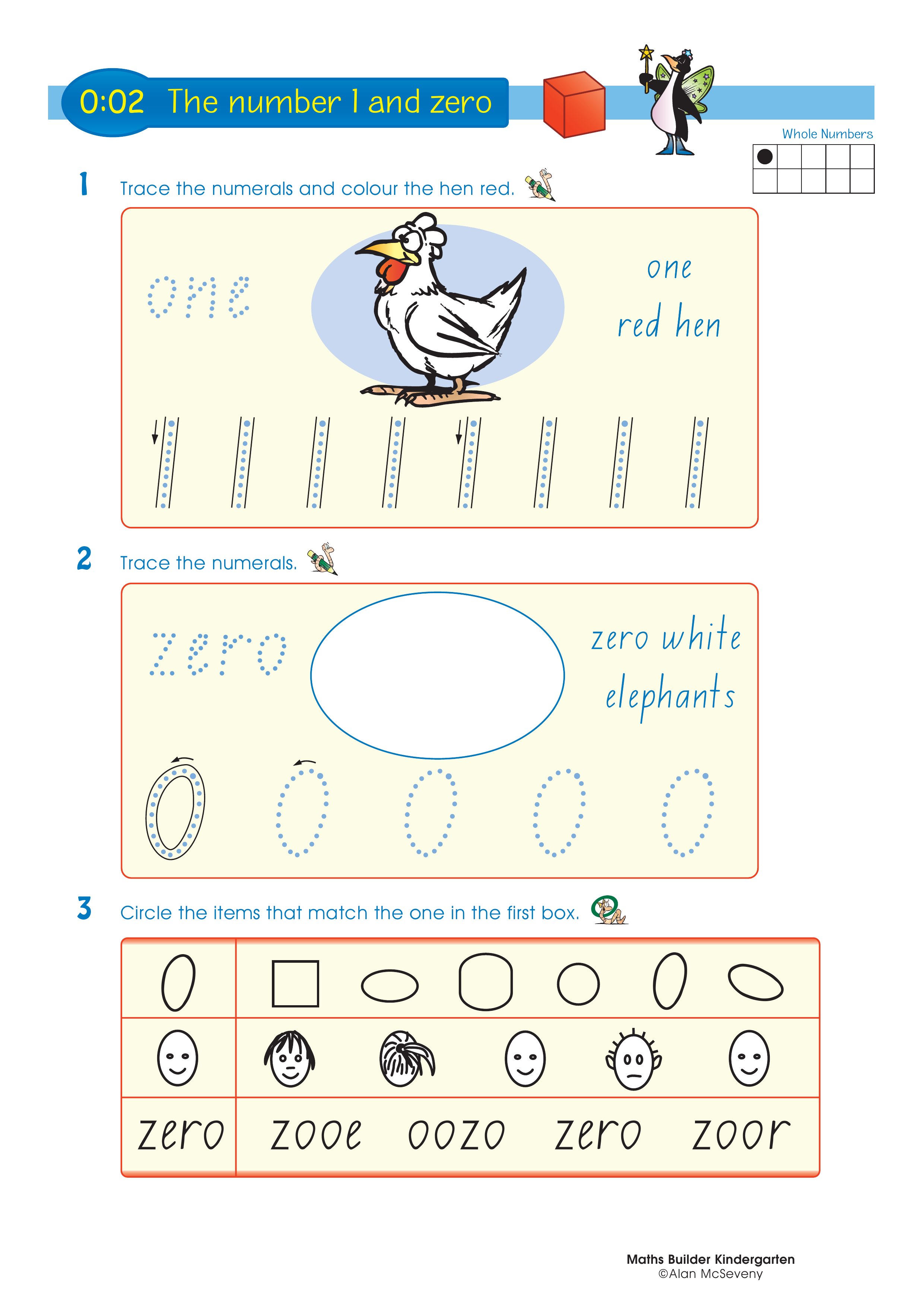 The number 1 and zero — worksheet preview