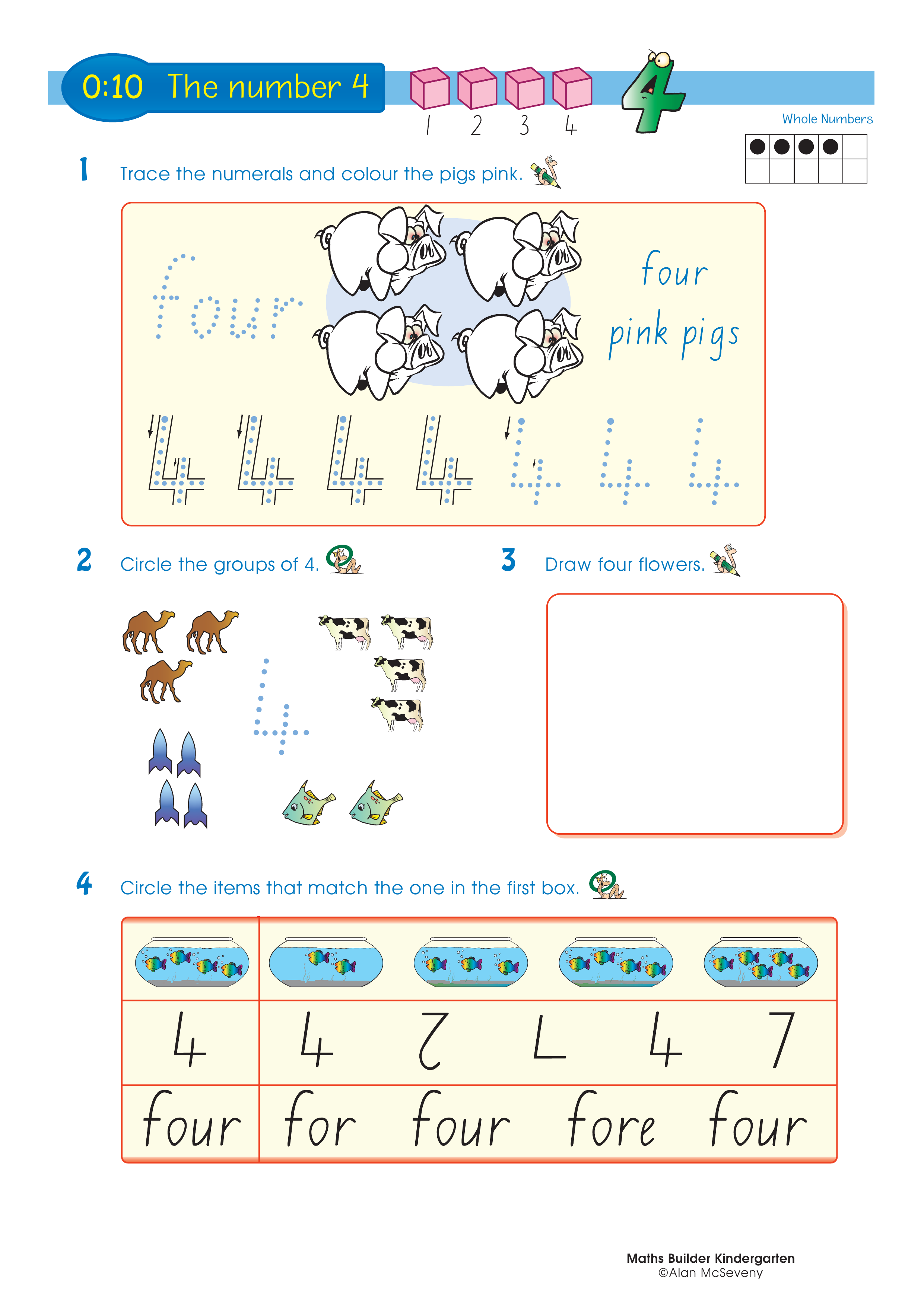 The number 4 — worksheet preview