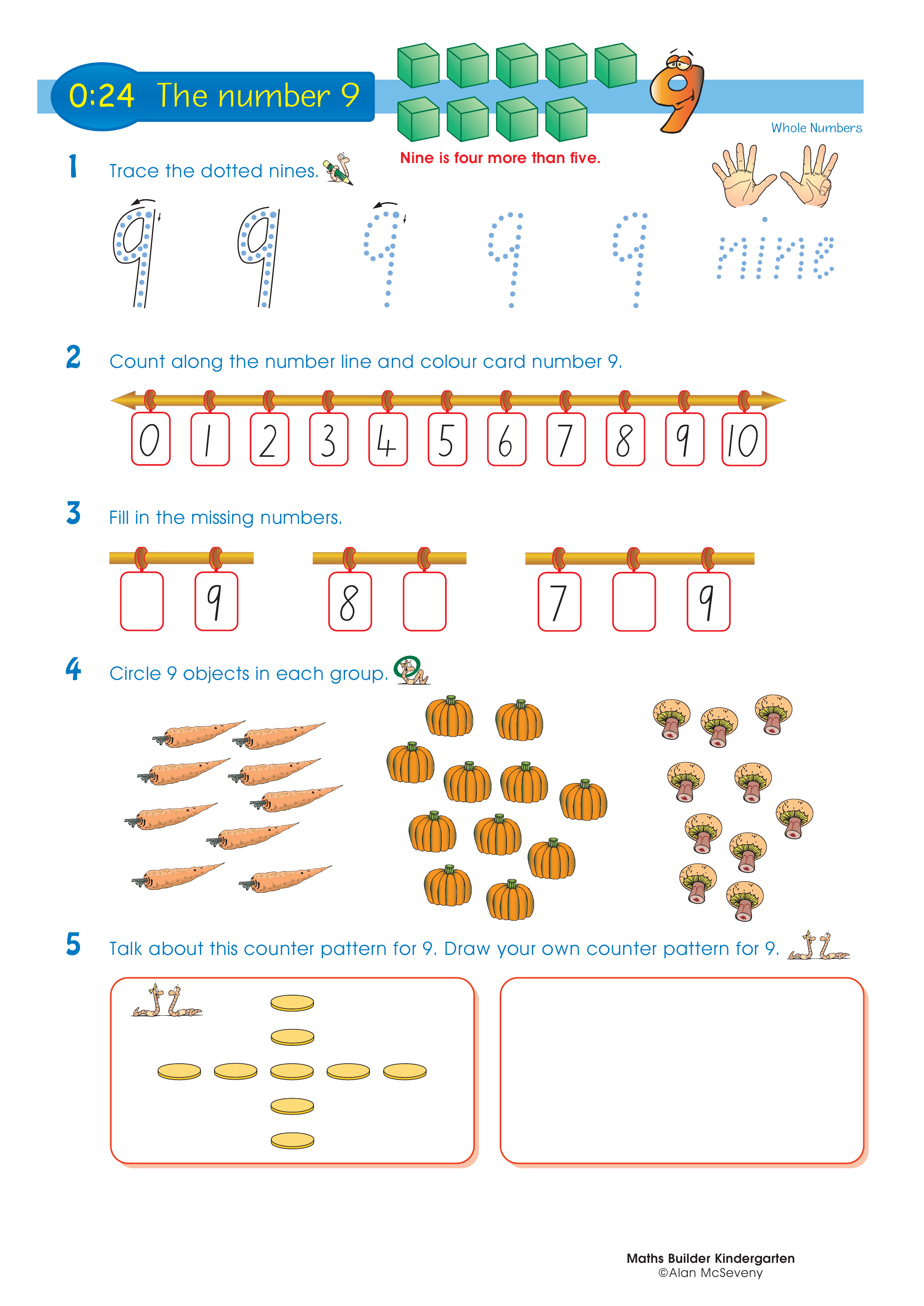 The number 9 — worksheet preview