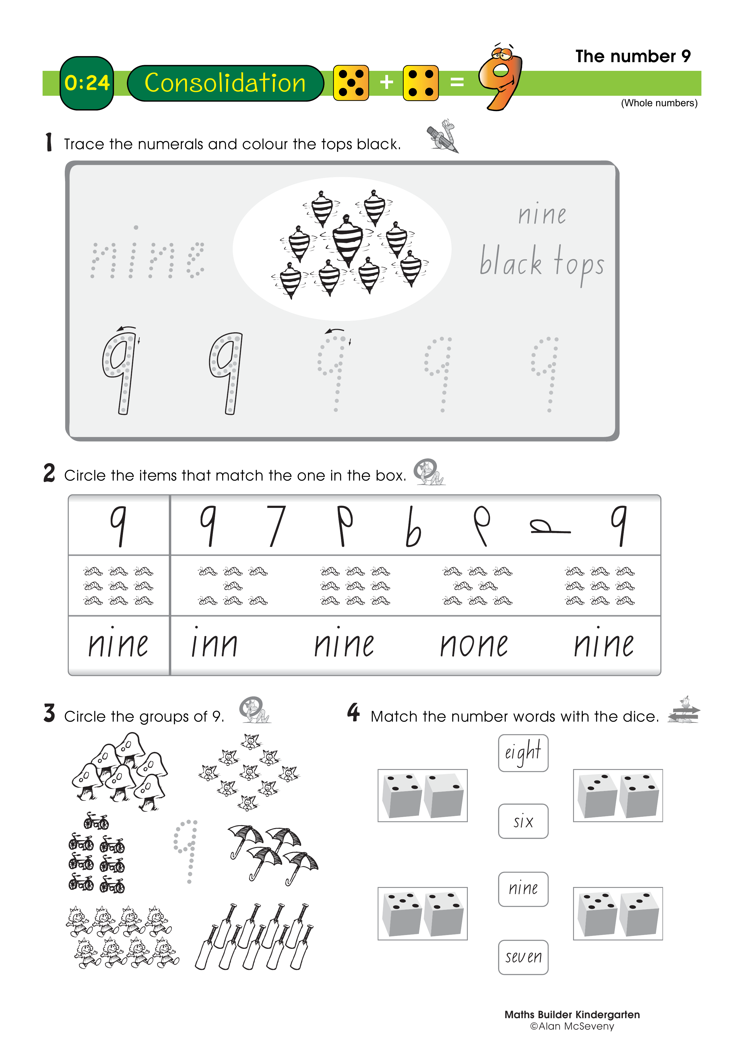 The number 9 — worksheet preview