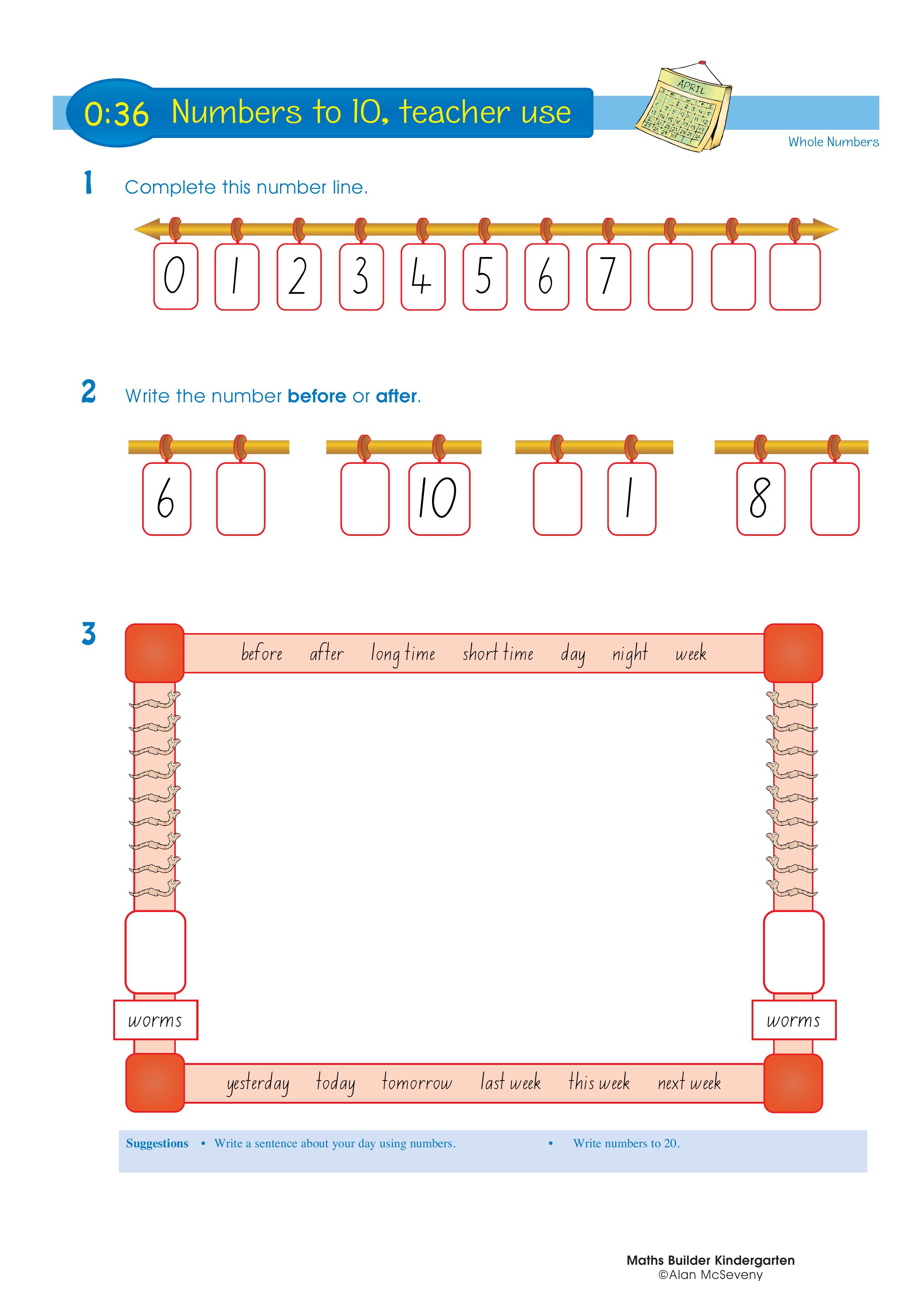 Numbers to 10, teacher use — worksheet preview