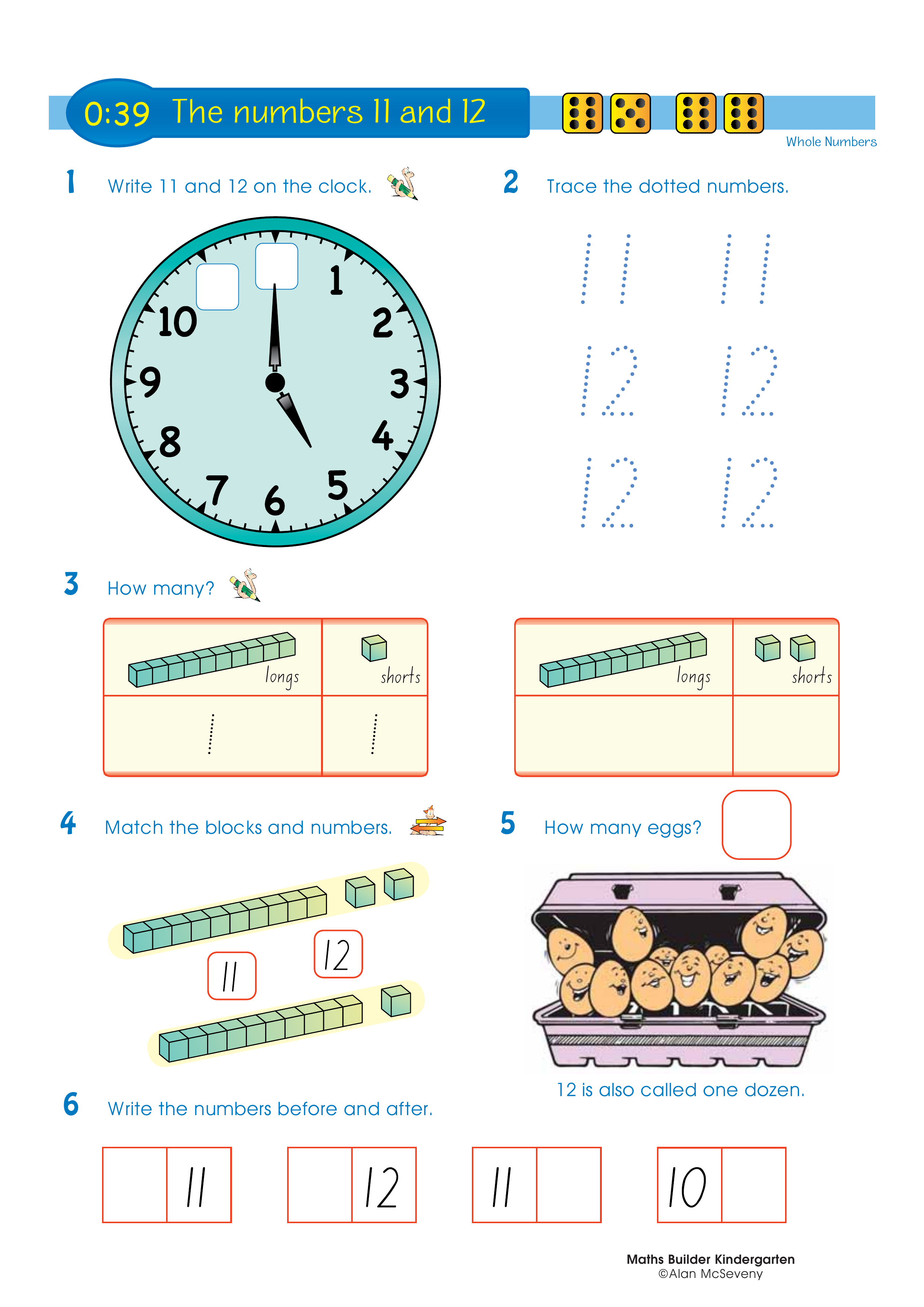 The numbers 11 and 12 — worksheet preview