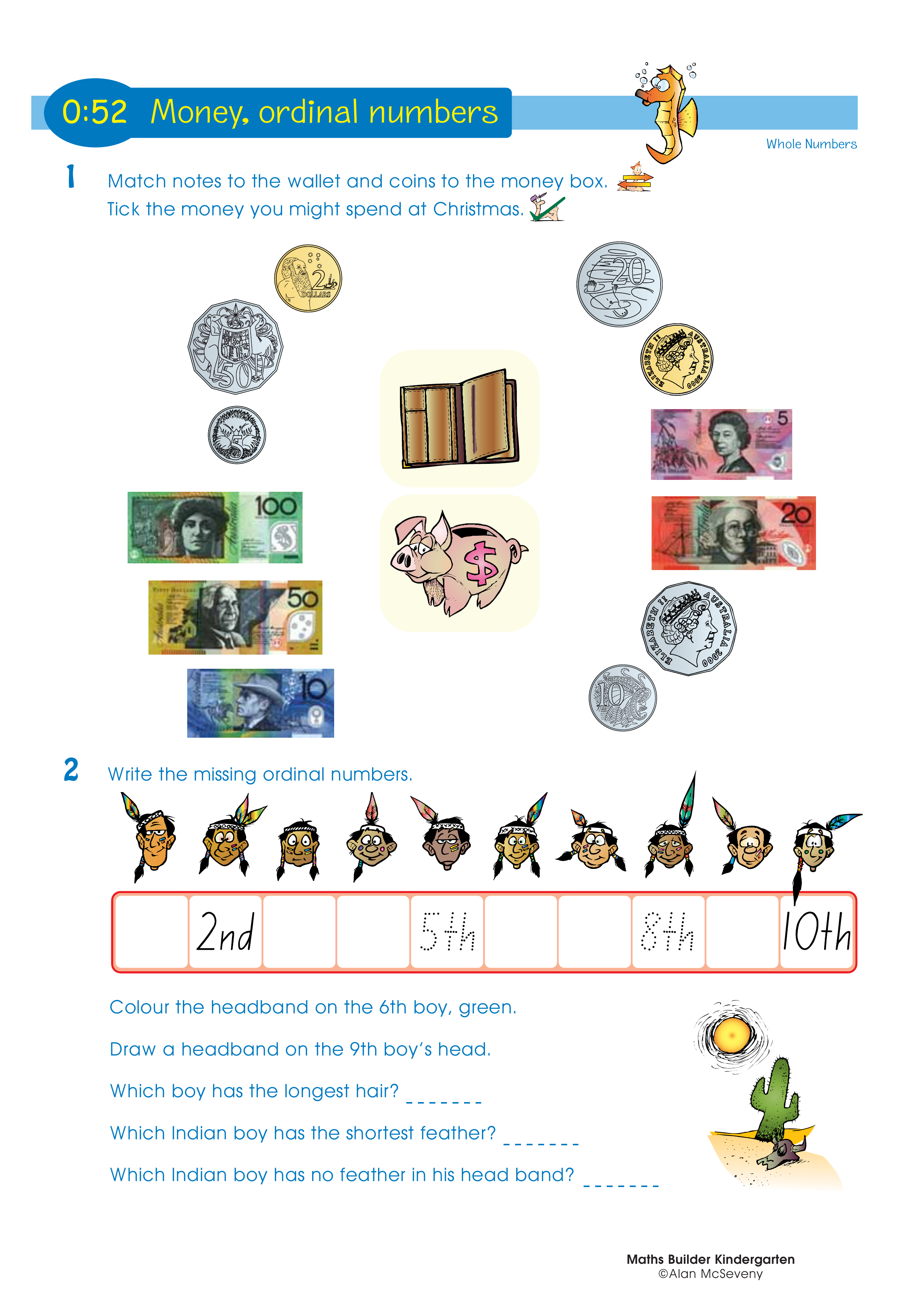 Money, ordinal numbers — worksheet preview