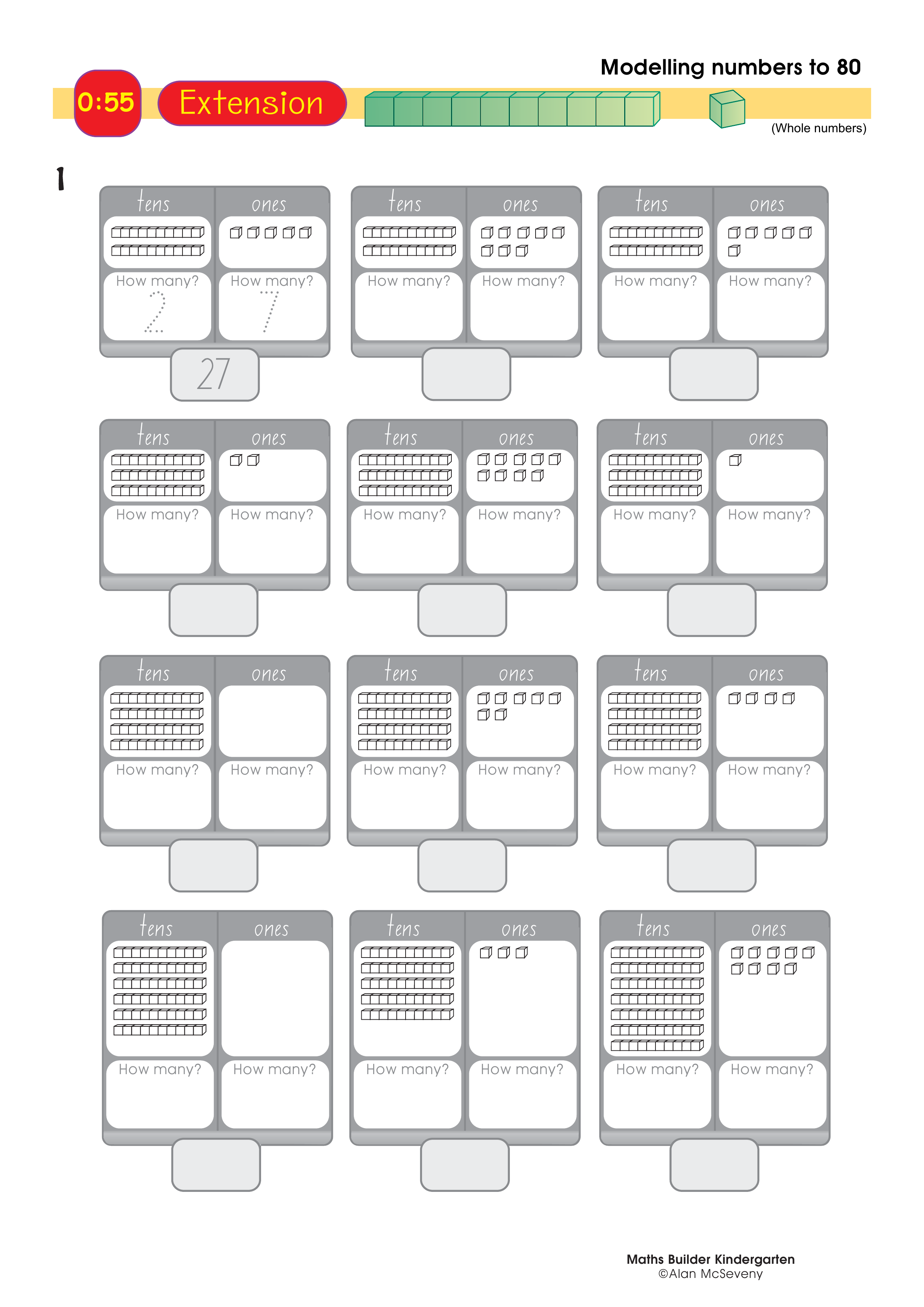Modelling numbers to 80 — worksheet preview