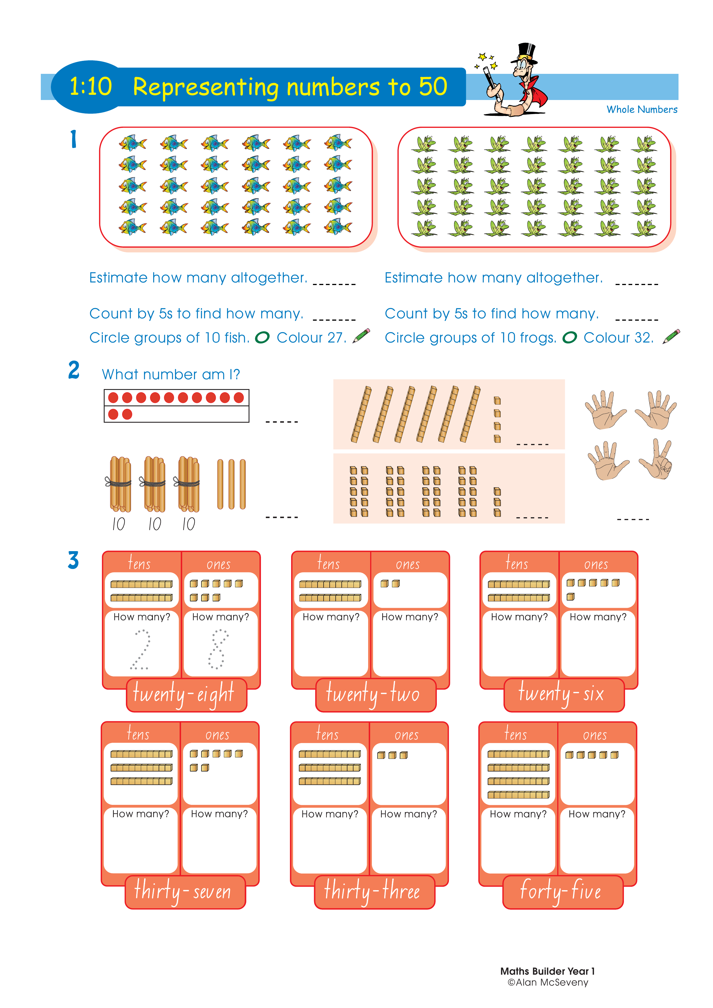 Representing numbers to 50 — worksheet preview
