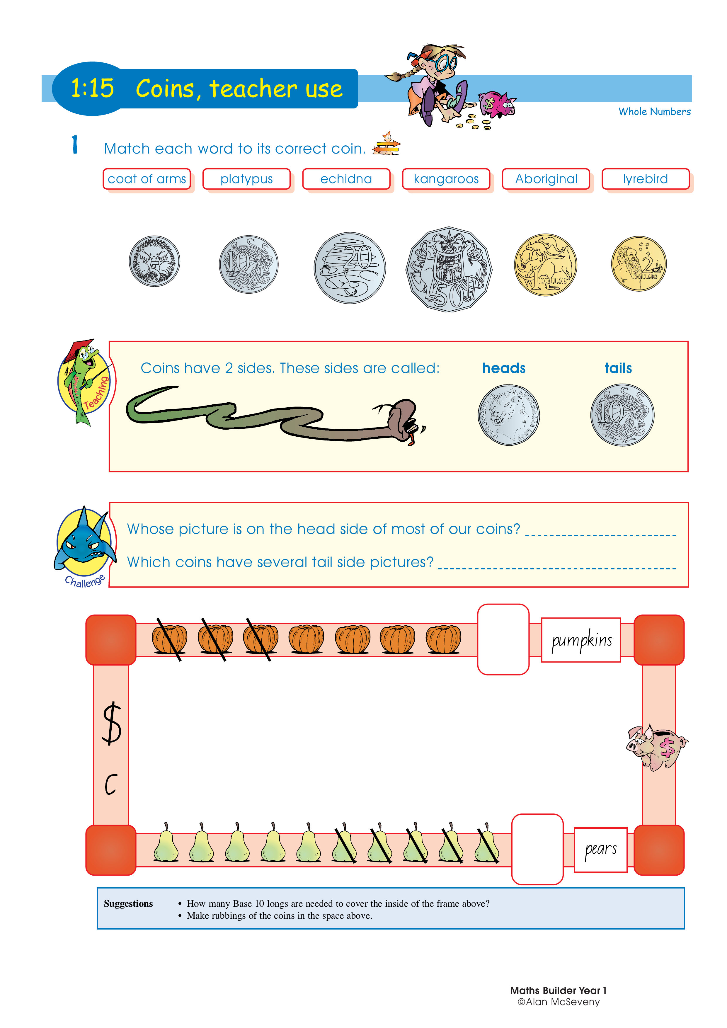Coins, teacher use — worksheet preview