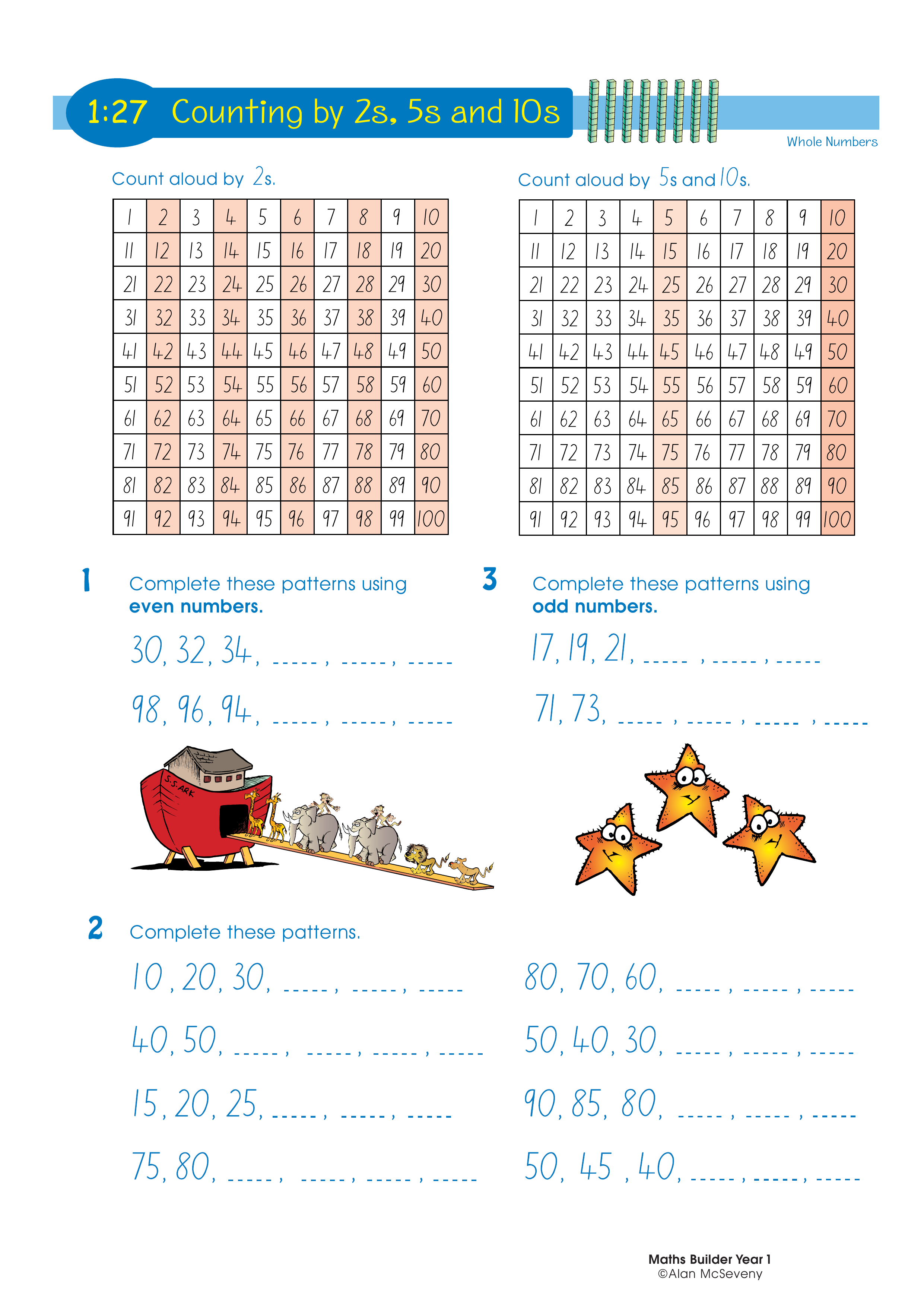Counting by 2s, 5s and 10s — worksheet preview
