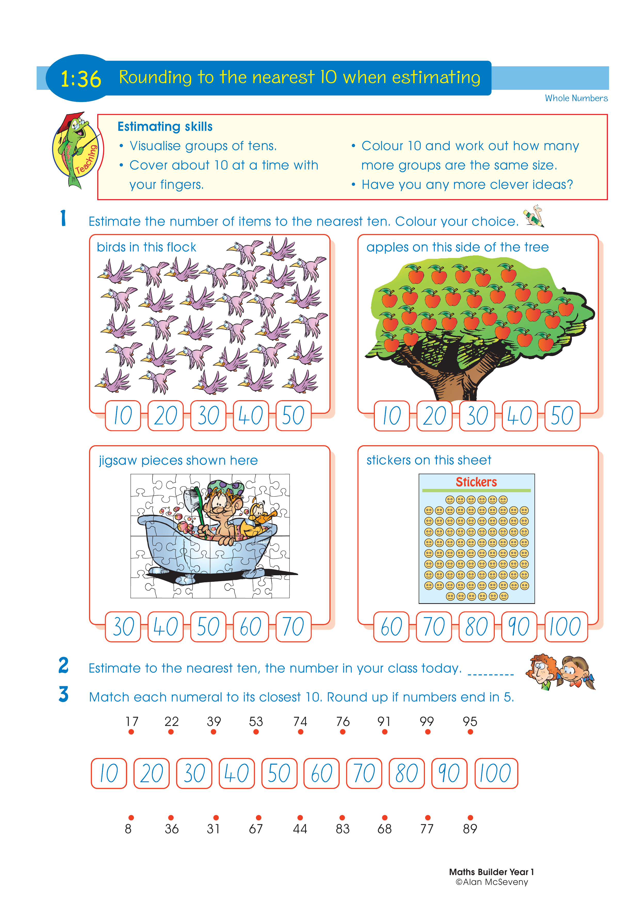 Rounding to nearest 10 when estimating — worksheet preview