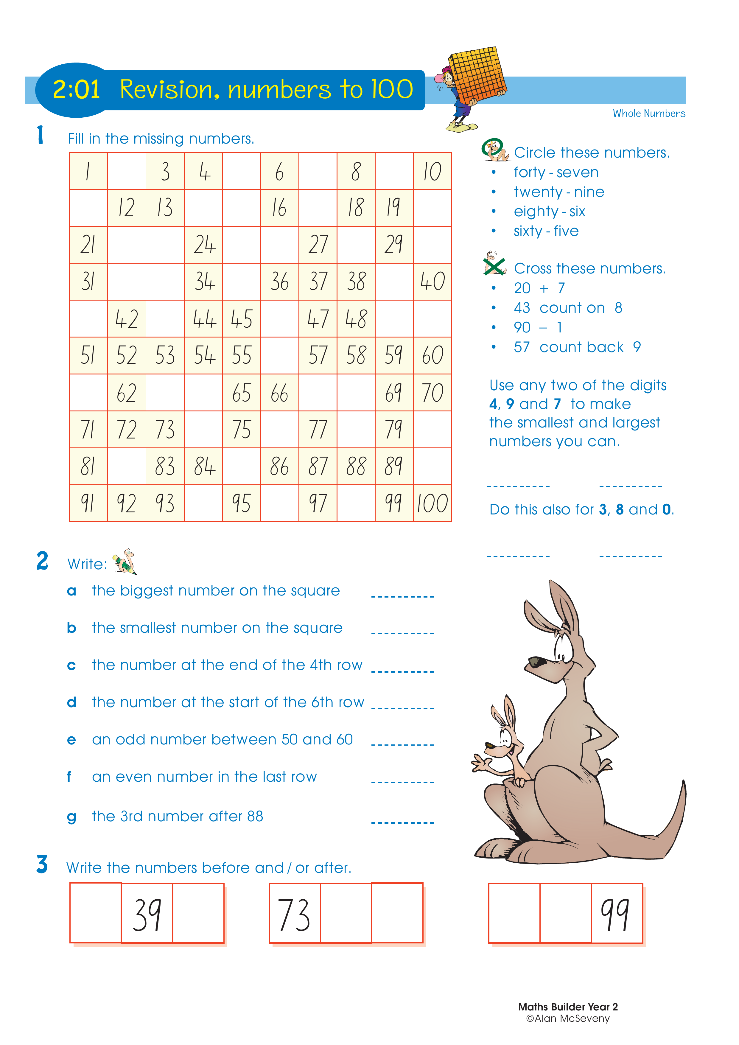 Revision, numbers to 100 — worksheet preview