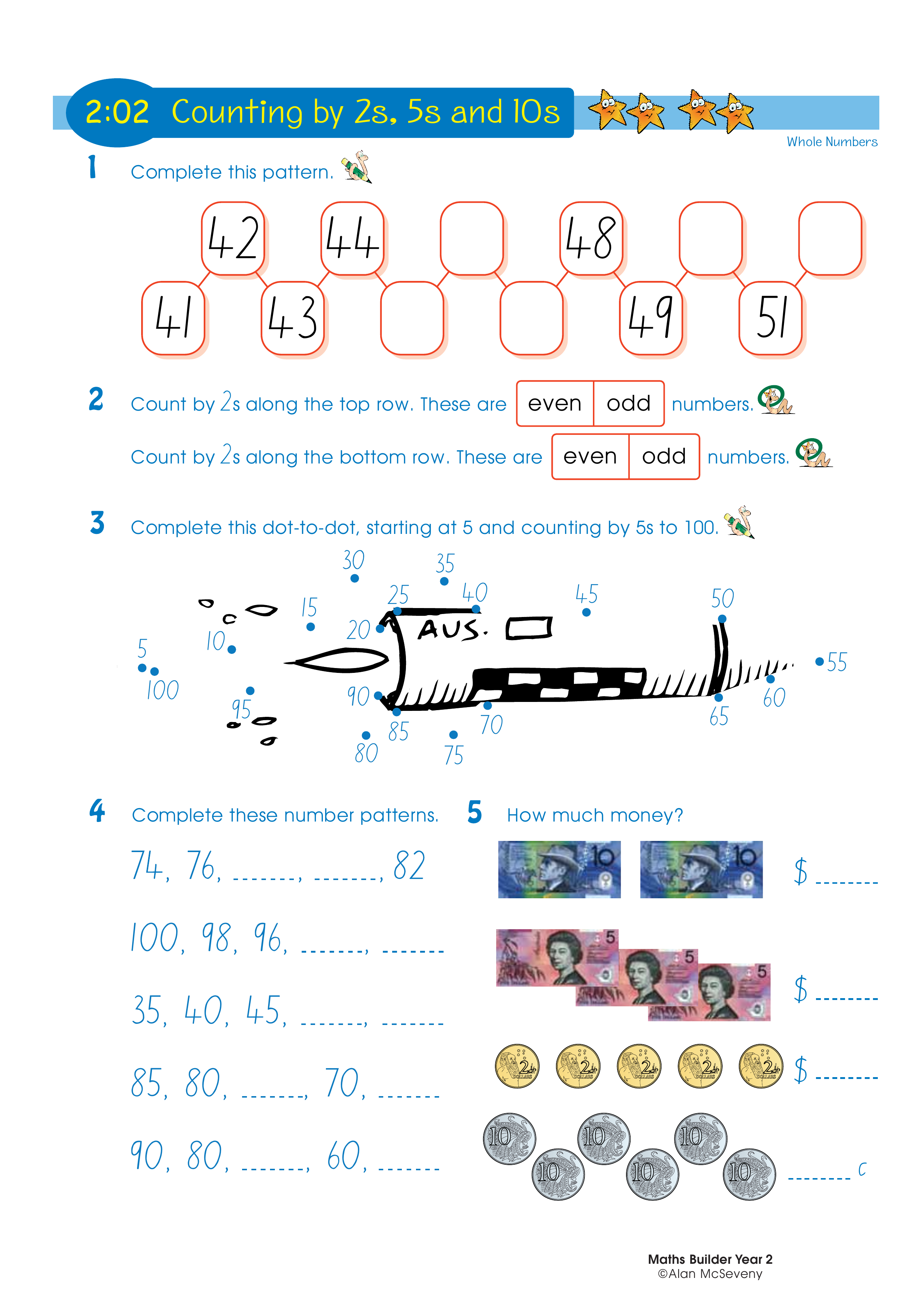 Counting by 2s, 5s and 10s — worksheet preview