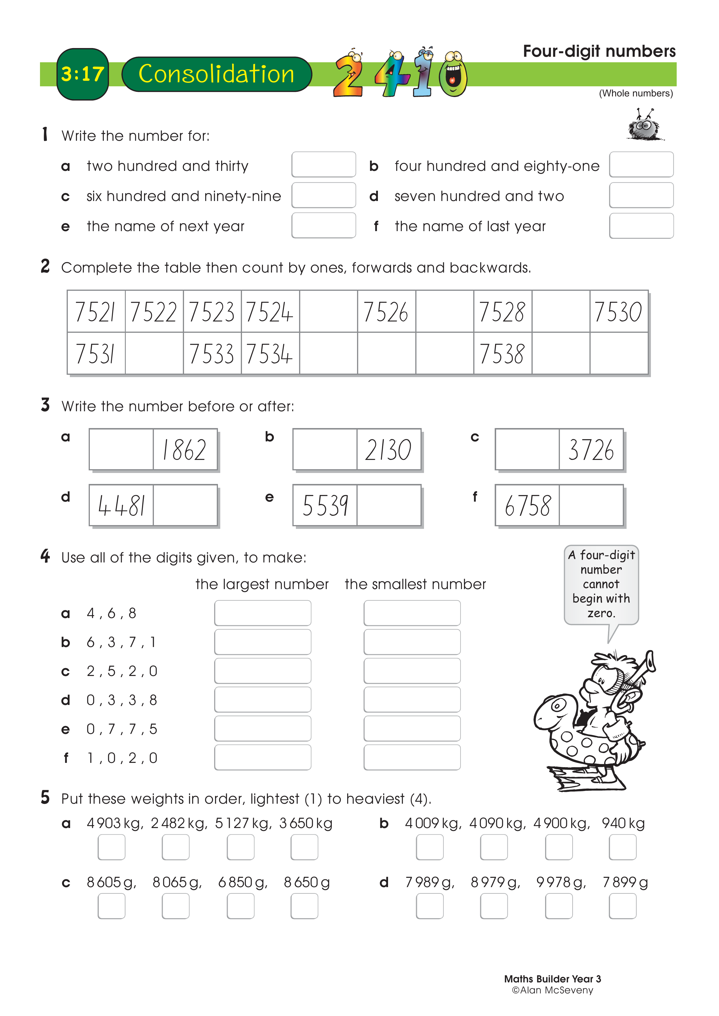 Four-digit numbers — worksheet preview