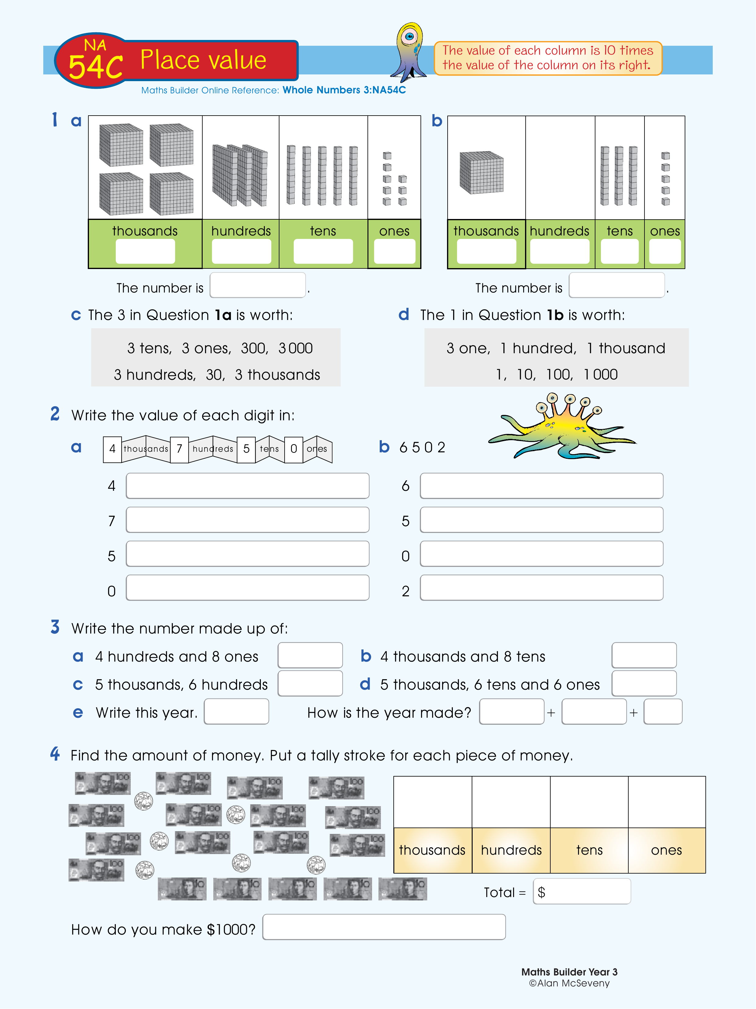 Place value — worksheet preview