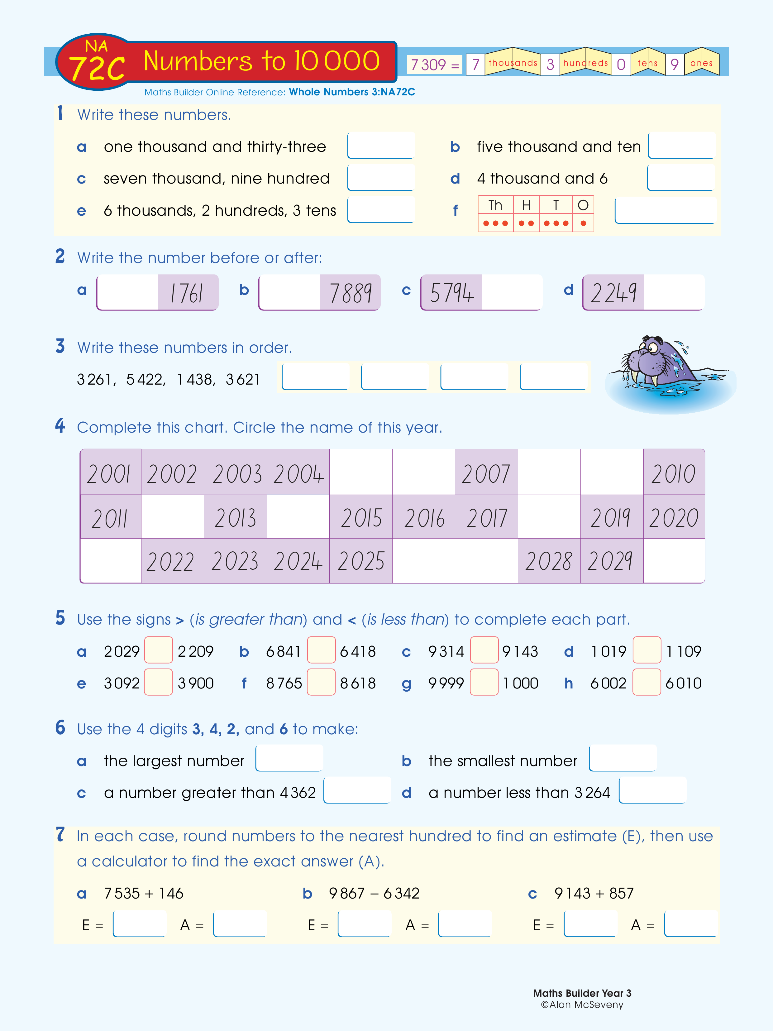 Numbers to 10 000 — worksheet preview