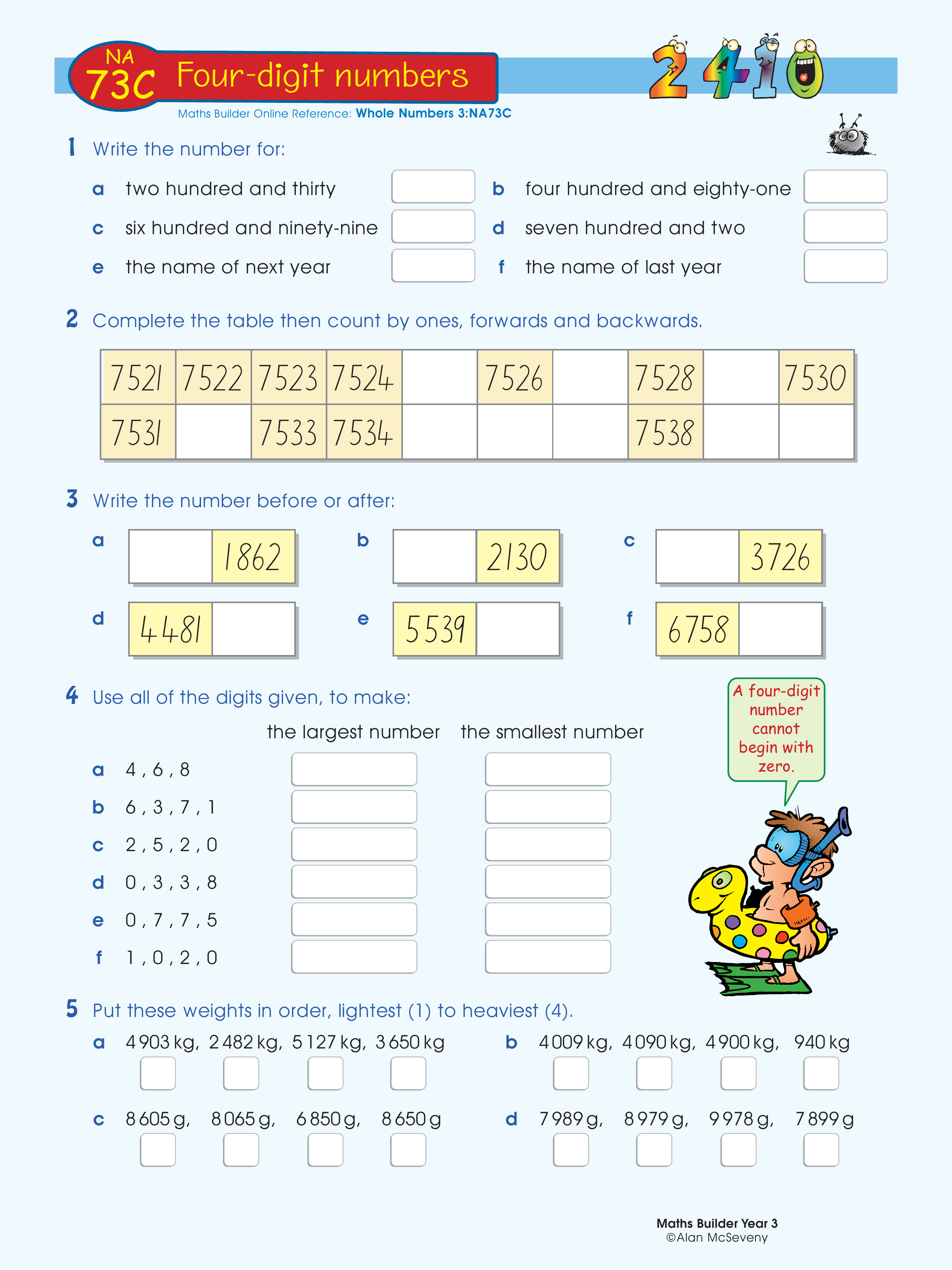 Four-digit numbers — worksheet preview