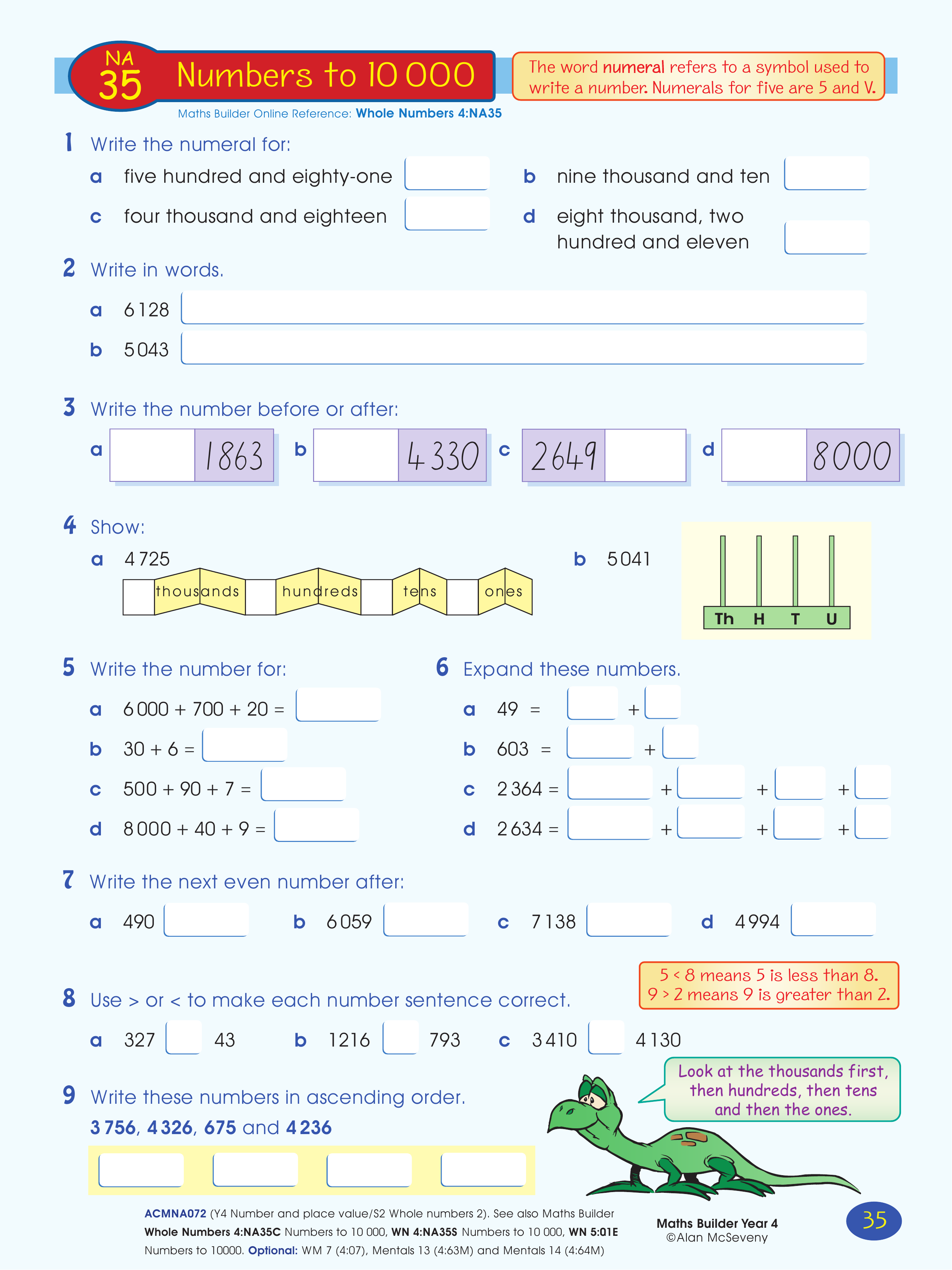 Numbers to 10 000 — worksheet preview