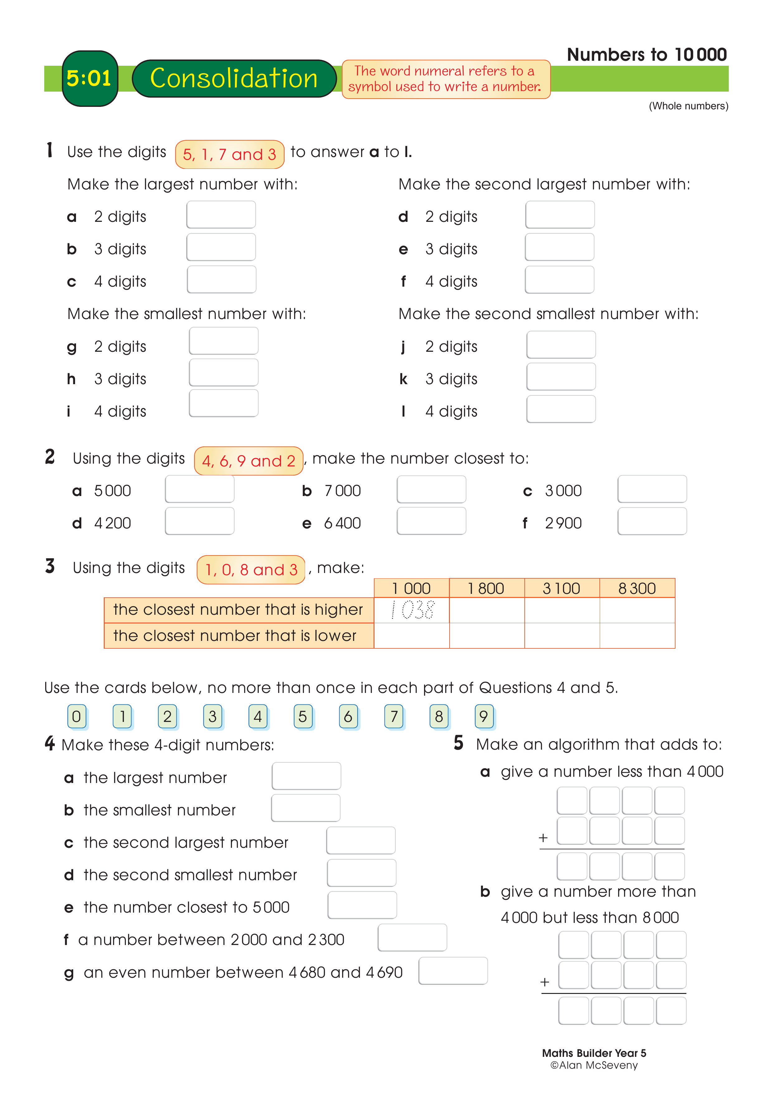 Numbers to 10 000 — worksheet preview