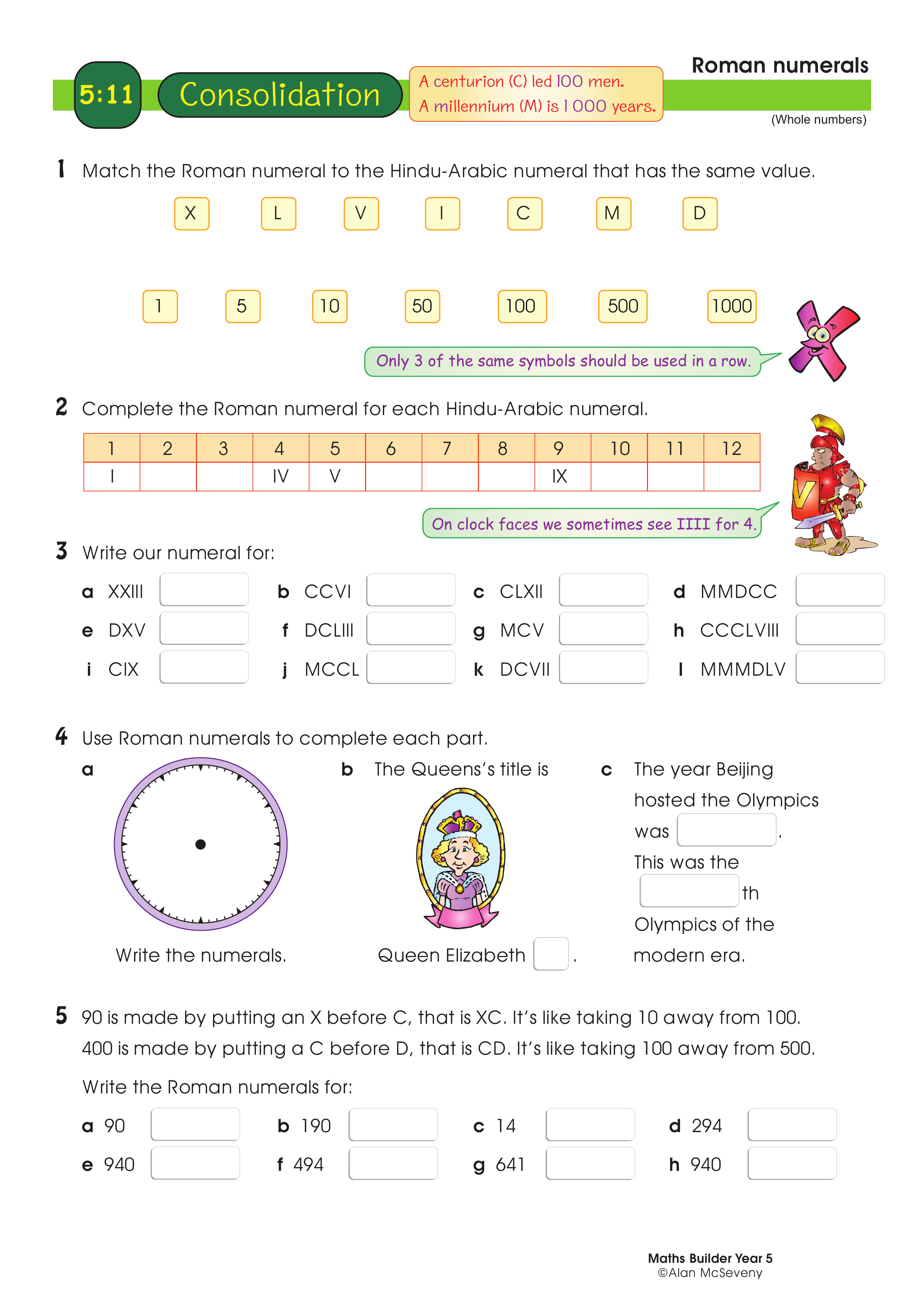 Roman numerals — worksheet preview