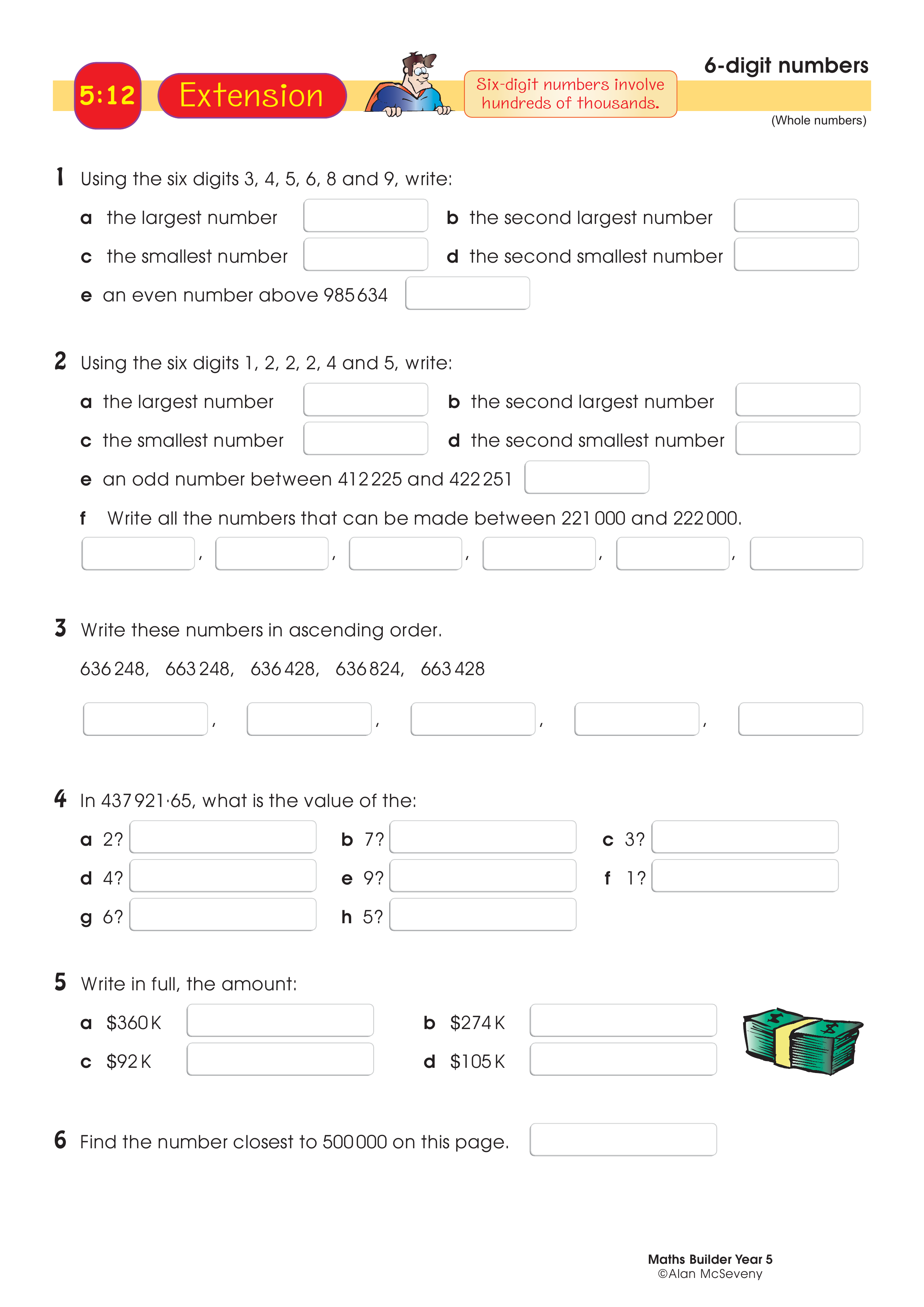 6-digit numbers — worksheet preview
