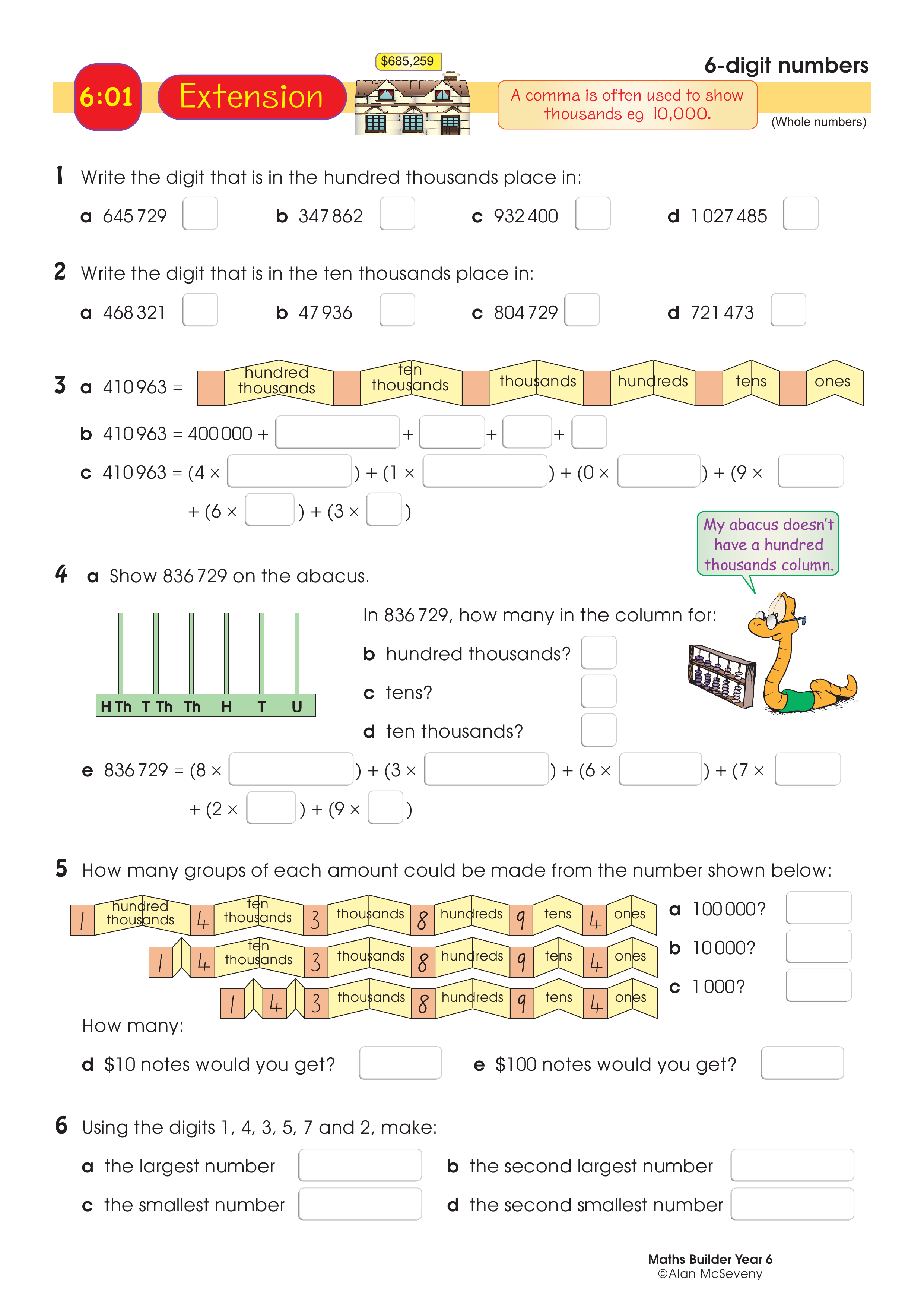 6-digit numbers — worksheet preview