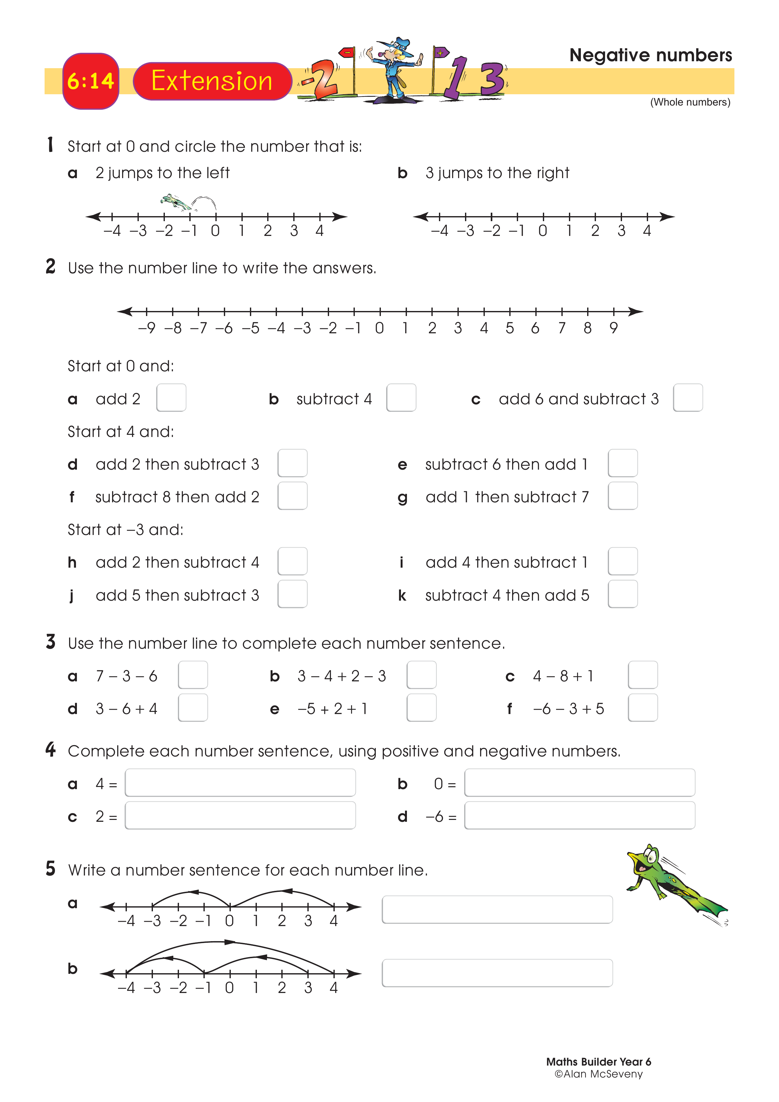 Negative numbers — worksheet preview